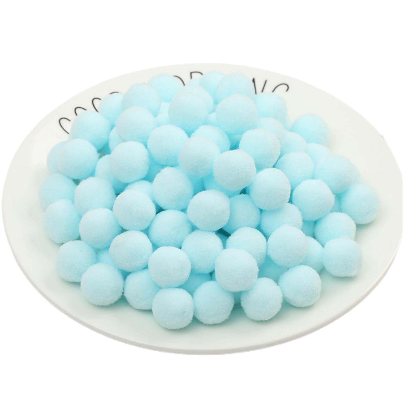 300 Pieces 20mm Craft Pom Poms Fluffy Mini Pompoms Ball Self Adhesive Pompom Easter Festive Pom Poms Cotton Rainbow Ball Fuzzy Ball for Jewelry Making Clothing Appliques (21_ Water Lake Blue)