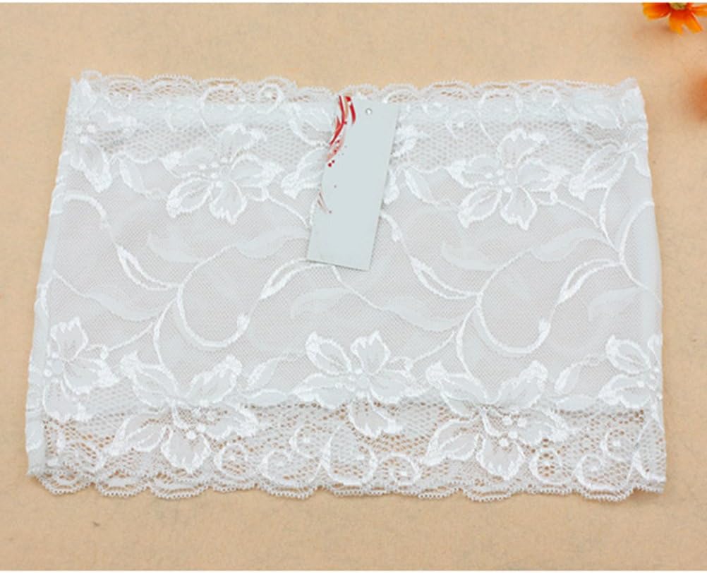 LUOEM 3pcs Women's Floral Lace Tube Top Stretchy Strapless Non-Padded Bandeau, Black, White, Skin, X-Large - Image 5