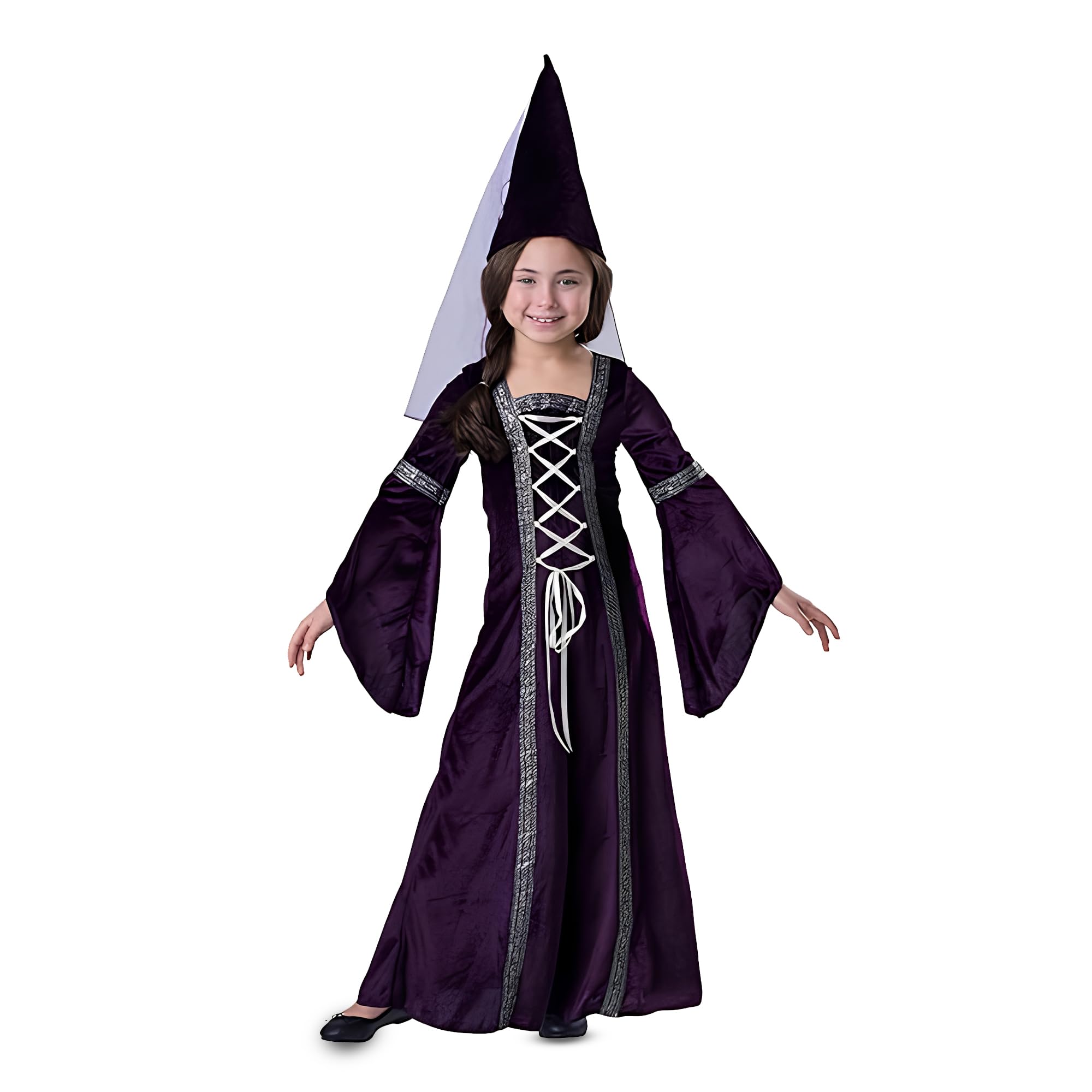 Dress Up America Medieval Princess Costume - Renaissance Dress Up Set for Girls - Set Includes Purple Dress and Hennin Hat - L (12-14)