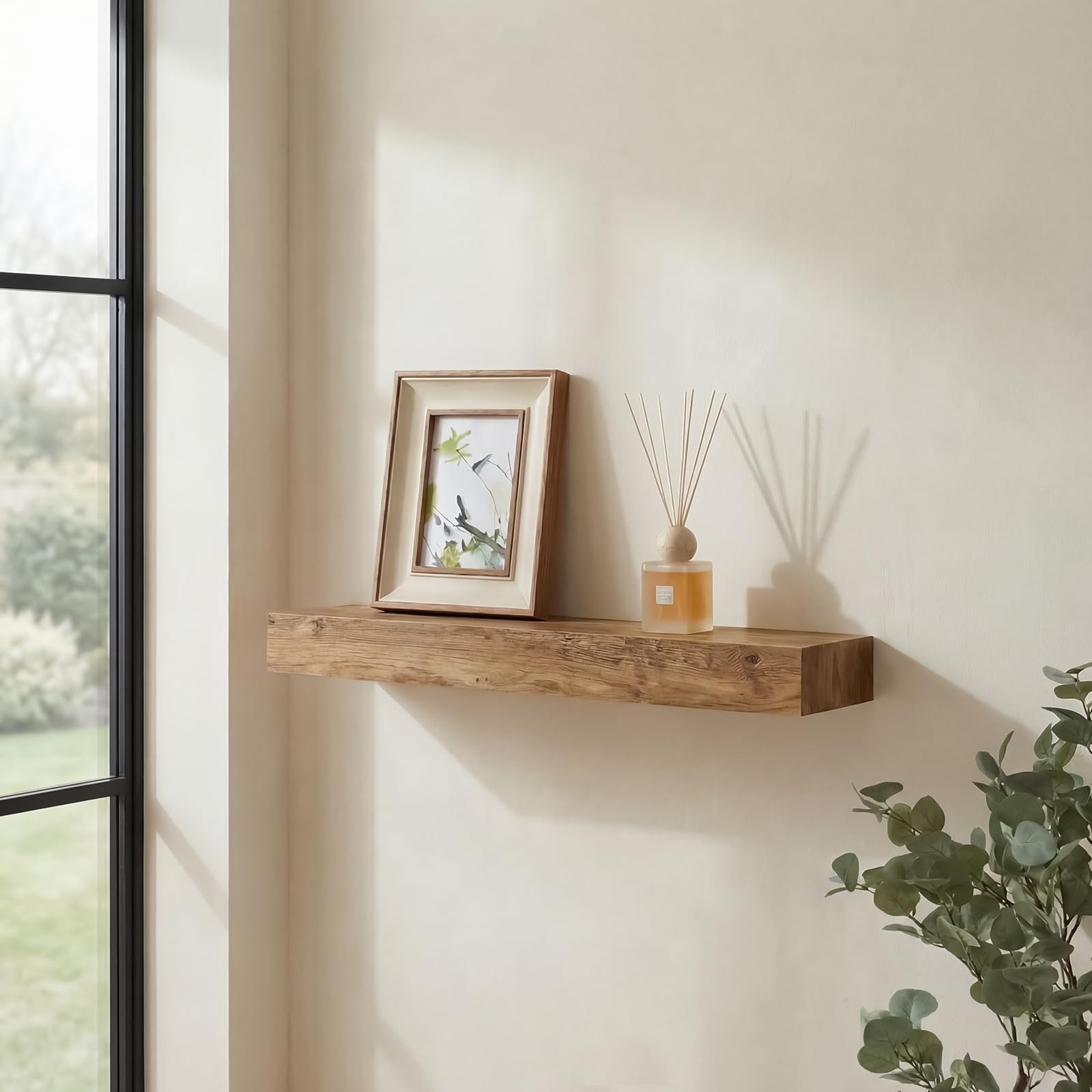 OHS Ribbed Floating Shelves, Mounted Wall Shelf Decorative Shelving Unit for Wall Easy to Install Floating Shelf Photo Gallery Bookshelf for Bedroom Living Room Office Storage, Medium Wood