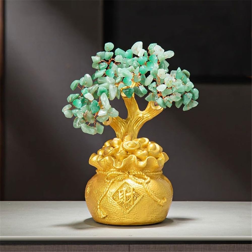 Biurko Ręcznie robione Feng Shui Bonsai, Małe Kryształowe Drzewko, Przyciąga Szczęście Wystrój Domu Kryształy Dekoracji (Zielony)