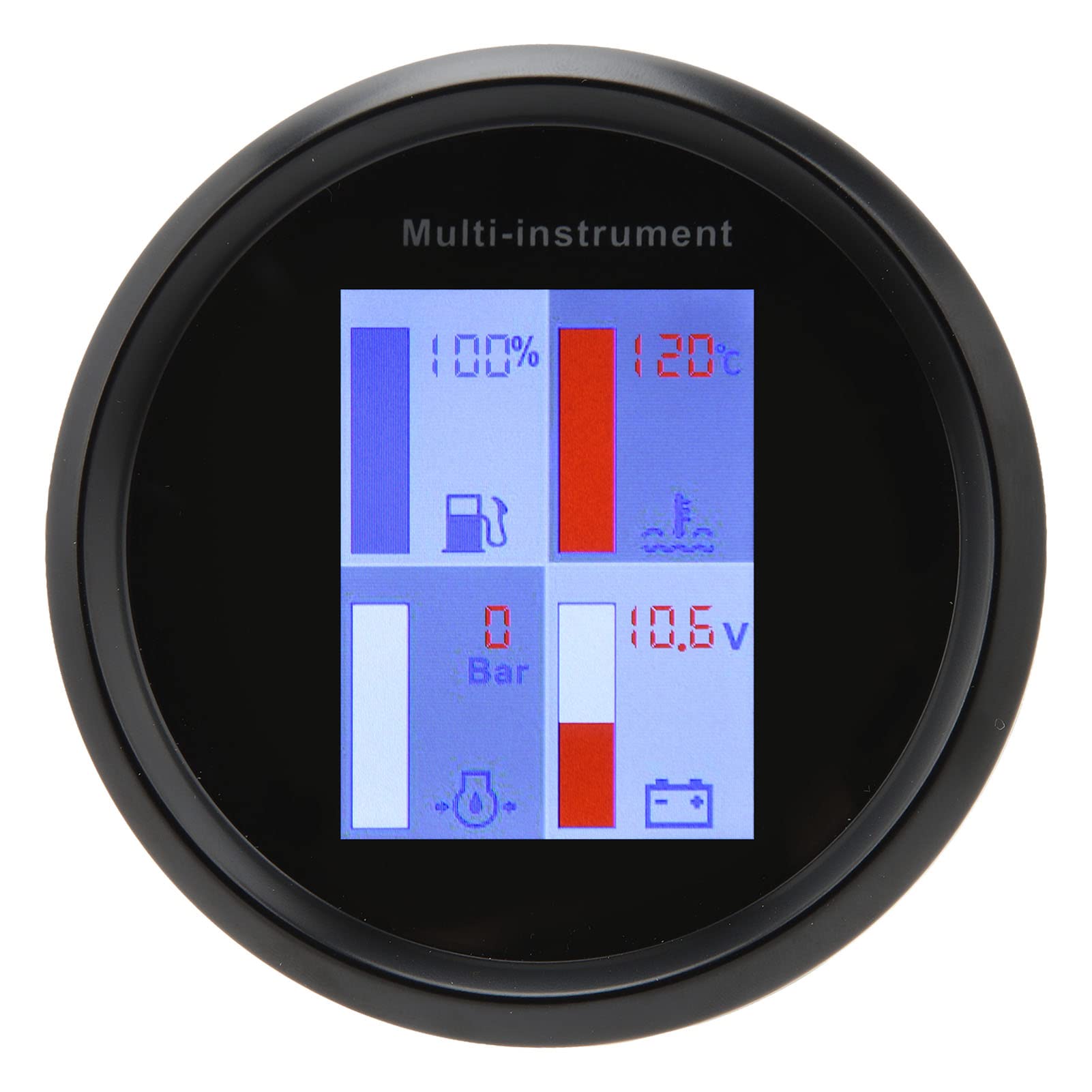 Digital Multi Function Gauge, LED Red Backlight 85mm IP67 Waterproof Fuel Level Gauge for Yachts Ships (Black Dial Black Front Cover 910 00275)