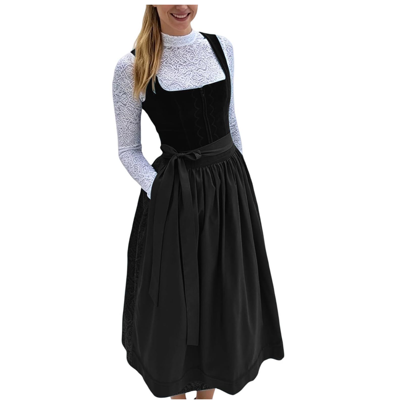 Dirndl Women's Midi Costume Dress Made of Velvet Oktoberfest Dirndl Dress with Apron Folk Festival Elegant Velvet Large Sizes High Waist Costume Festive