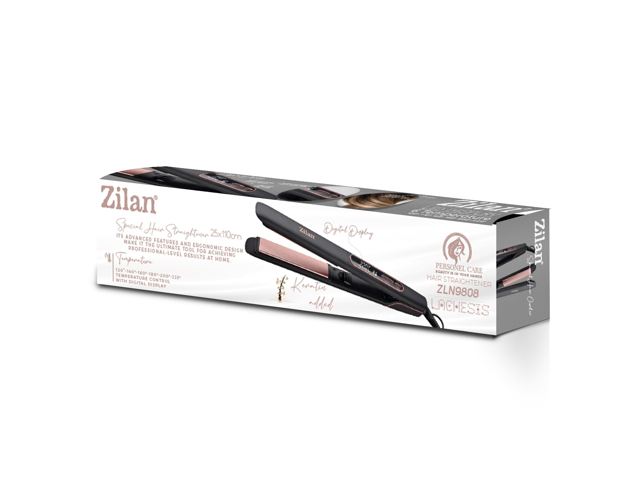 ZILAN ZLN9808 PRO Saç Düzleştirici, Seramik Kaplama, 6 Isı Ayarı, 220°C, LED Ekran, 42W