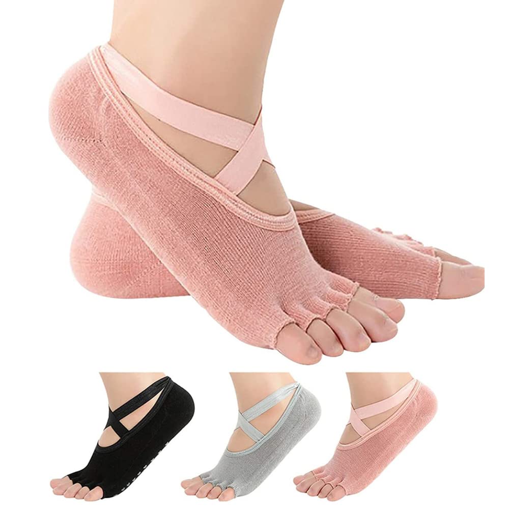 4Paires De Chaussettes De Danse pour Femmes Filles Chaussettes De Yoga en Silicone Antidérapantes Pilates Barre Chaussettes De Danse Sportive Respirantes Chaussons en Coton