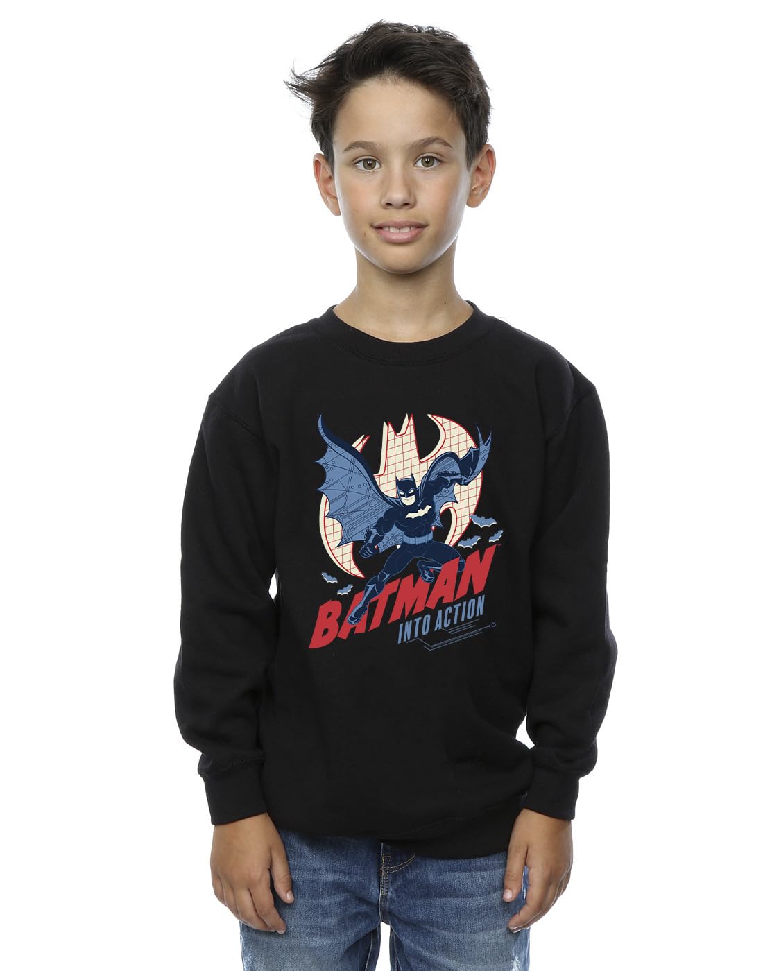 DC Comics Boys Batman Into Action Sweatshirt Black 7-8 Years