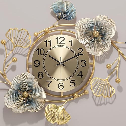 Miniatura 3 de HAODING Reloj de pared de metal moderno para sala de estar, decorativo de metal, diseño de hoja de Ginkgo creativa en 3D, esfera artística,