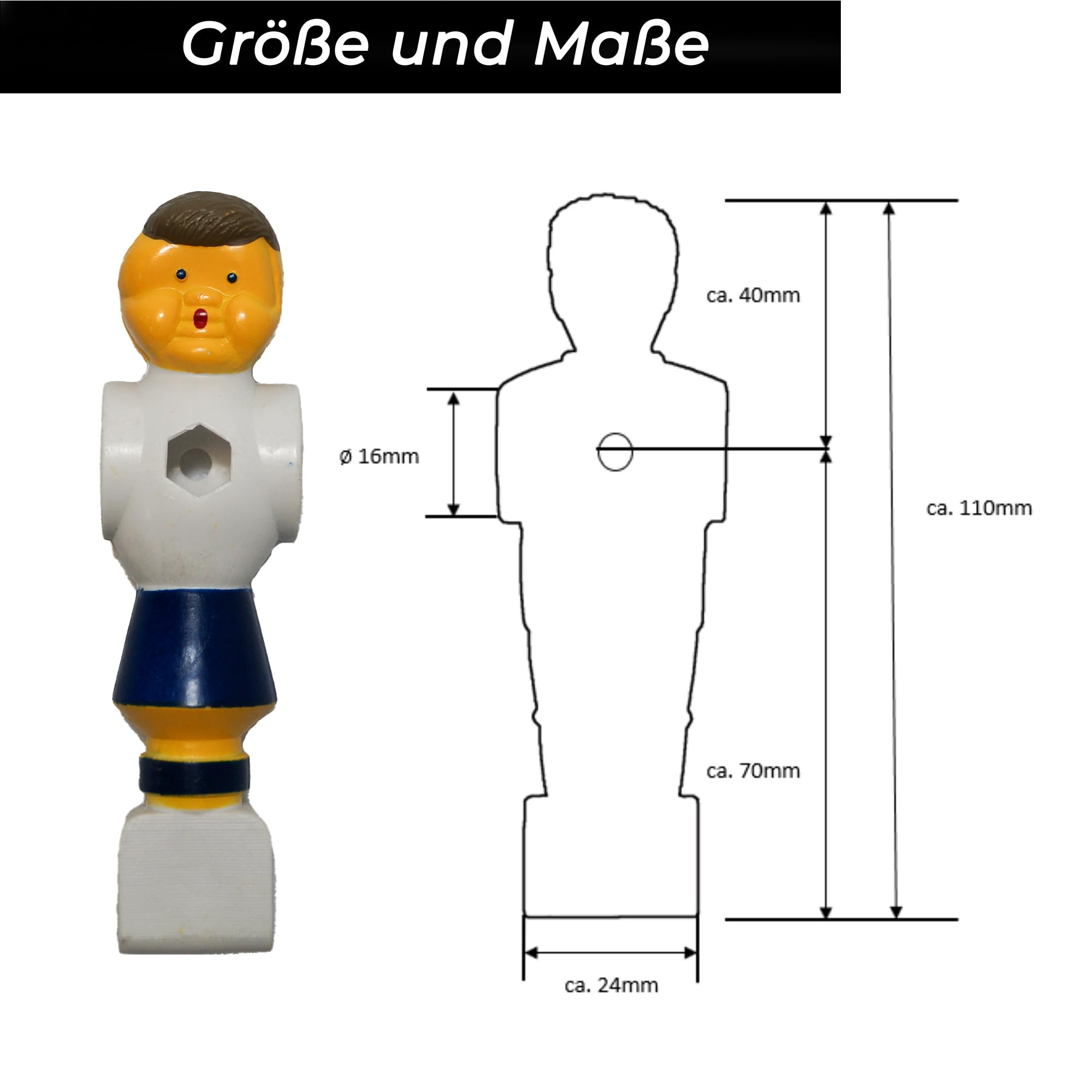 Kickerfigur Champion, 2-farbige Soccer-Figur universell passend für alle Tischkicker-Stangen mit Ø 16 mm, gerillte griffige Fußfläche, robust, Team Set mit 11 St. rot und blau