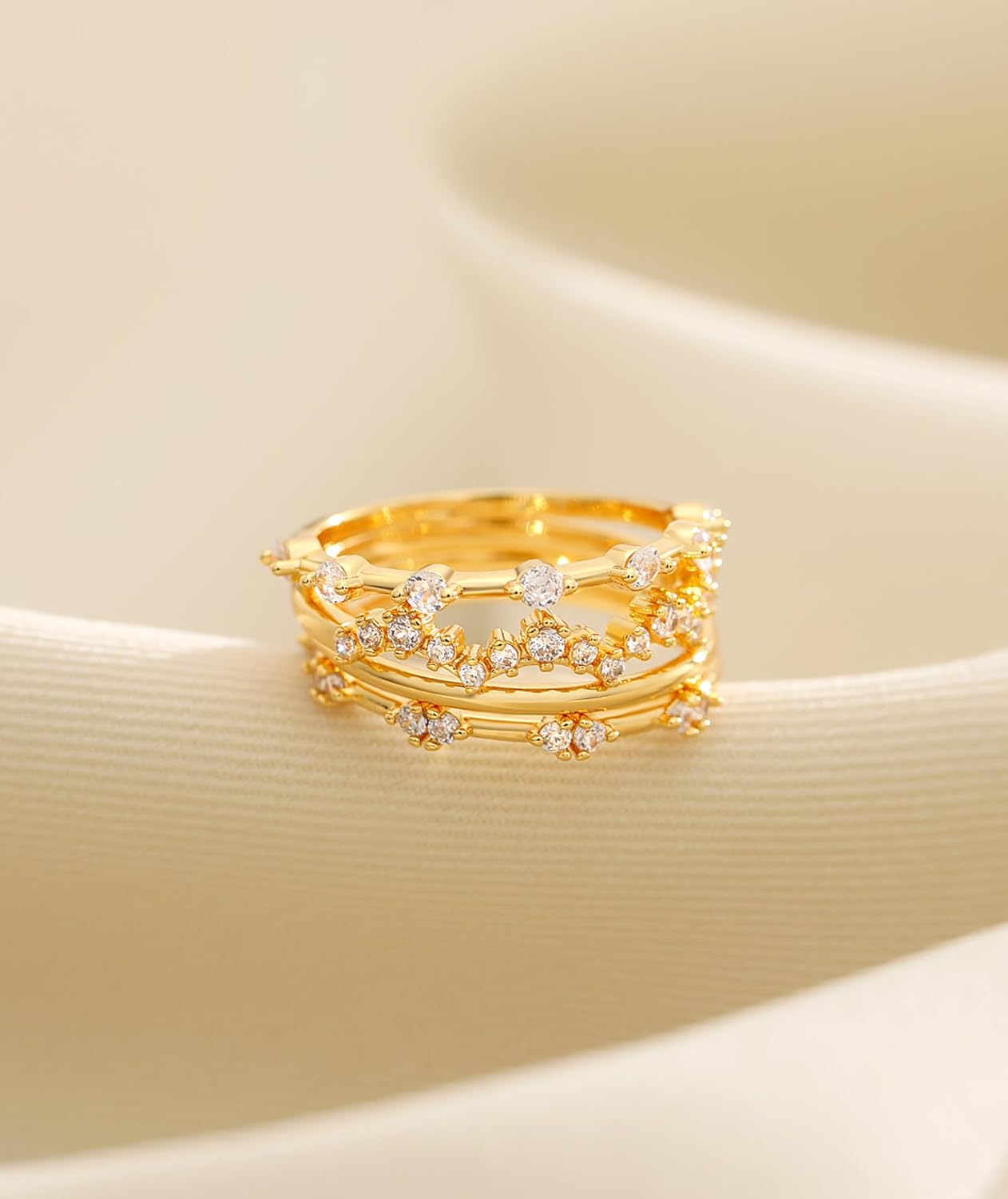 WFYOU Gold Rings for Women that Don't Tarnish Cubic Zirconia Ring Stackable Rings for Women Dainty 14K Gold Plated Rings Set Wedding Bands for Women Gold Jewelry Ring Size 6 7 8 9 10 - Image 8