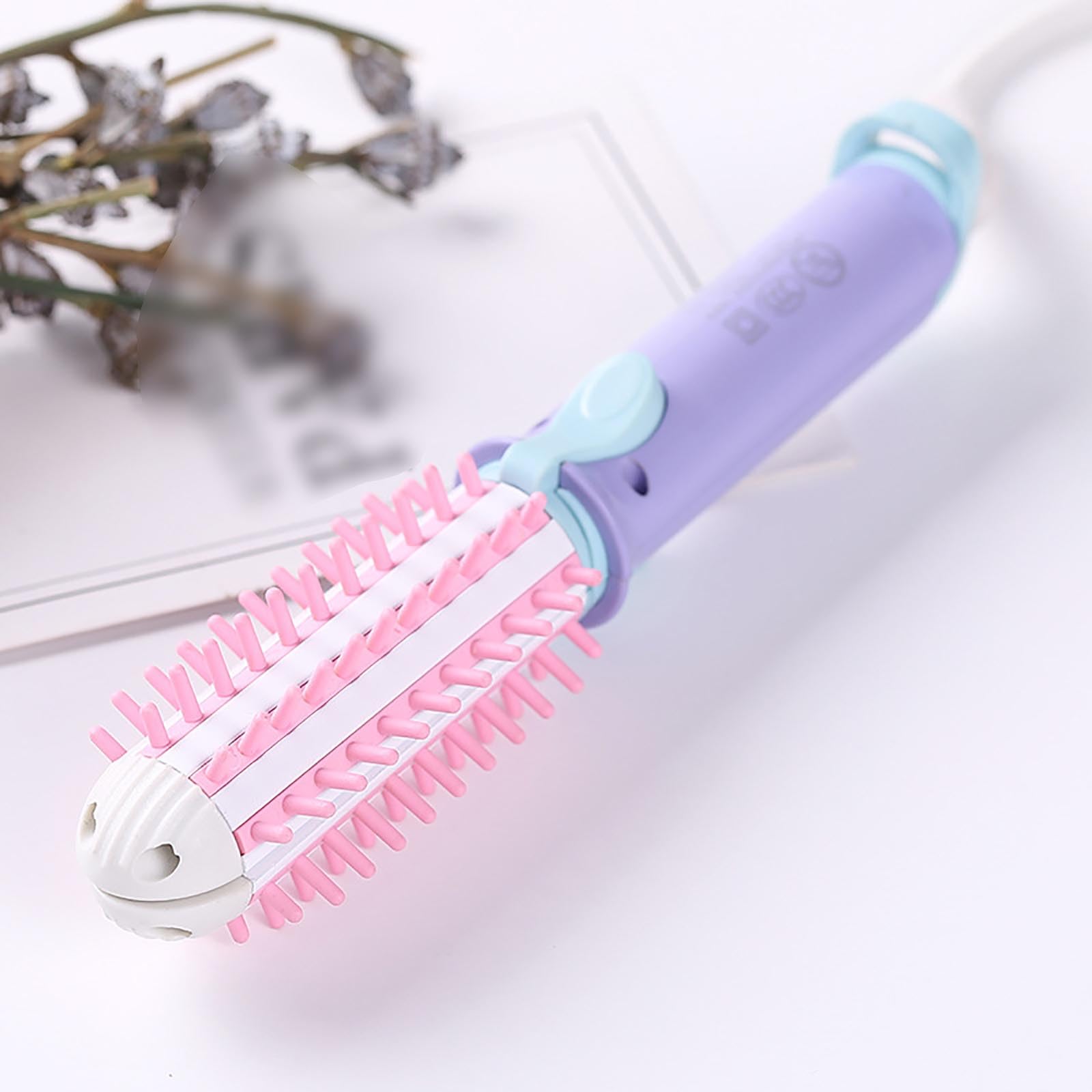 Mini Curling Iron for Short Hair Ceramic Hot Curler Brush Heated 2-in-1 Hair Curler Hair Straightener Wave Curling