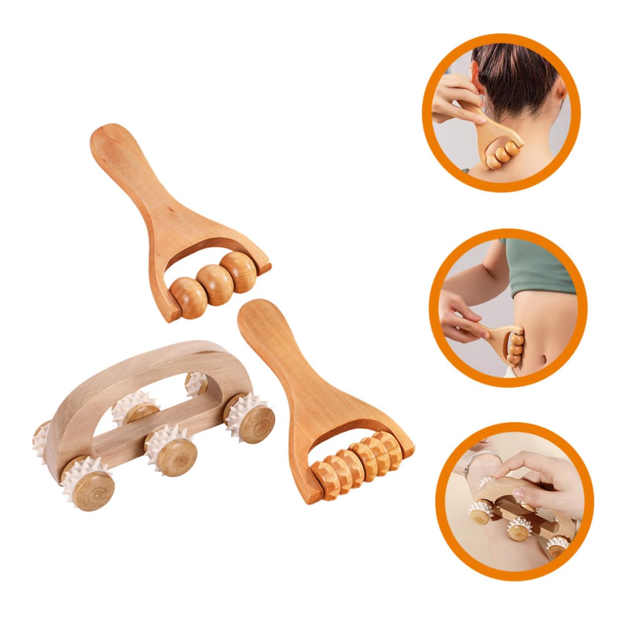 PACKOVE 4 Sätze Massagegerät-set Handroller Gelenke Erwachsene Tragbar Rollen Massagerolle Handflächenmassagegerät Bausatz Massagegerät Für Nacken Bein Bob Bausätze Holz 3 Stücke * 4