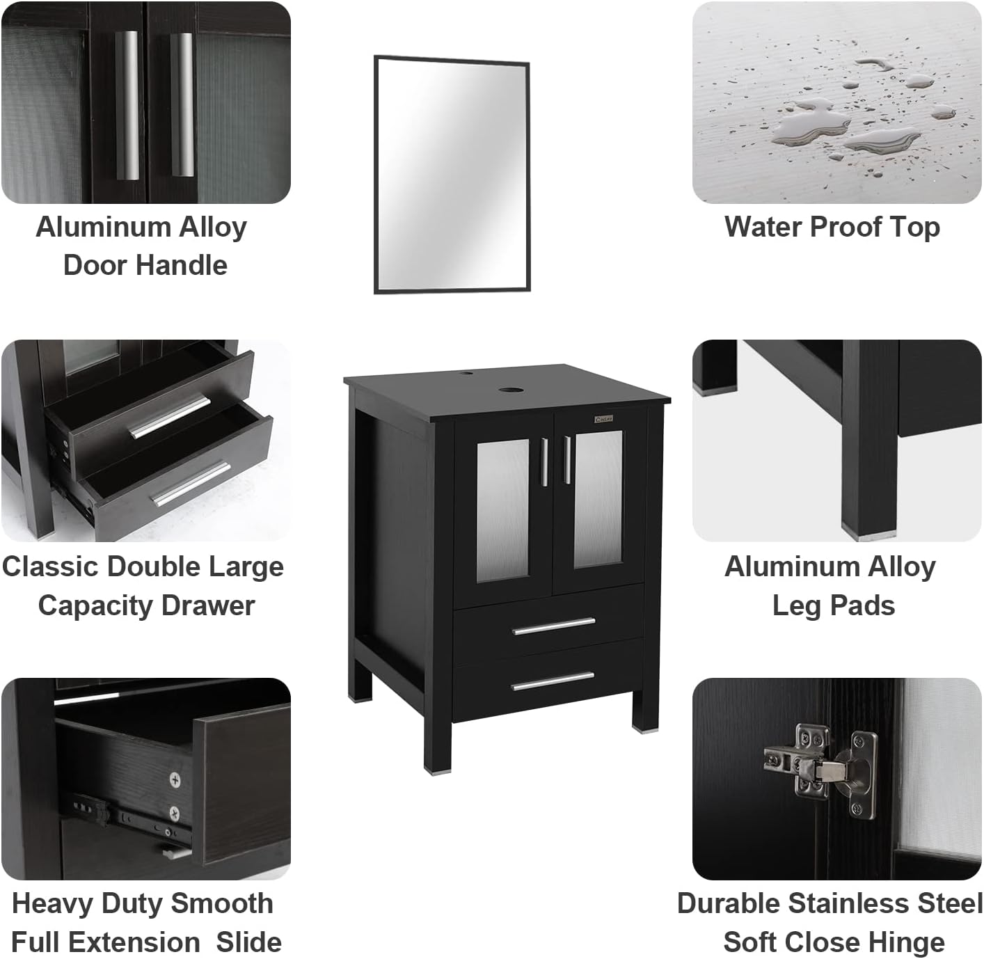 eclife 24" Black Bathroom Vanity Cabinet Modern Pedestal Cabinet Set Pedestal Stand Wood with Bathroom Vanity Mirror Soft Closing Cabinet Doors Set (Single Cabinet Only) : Tools & Home Improvement