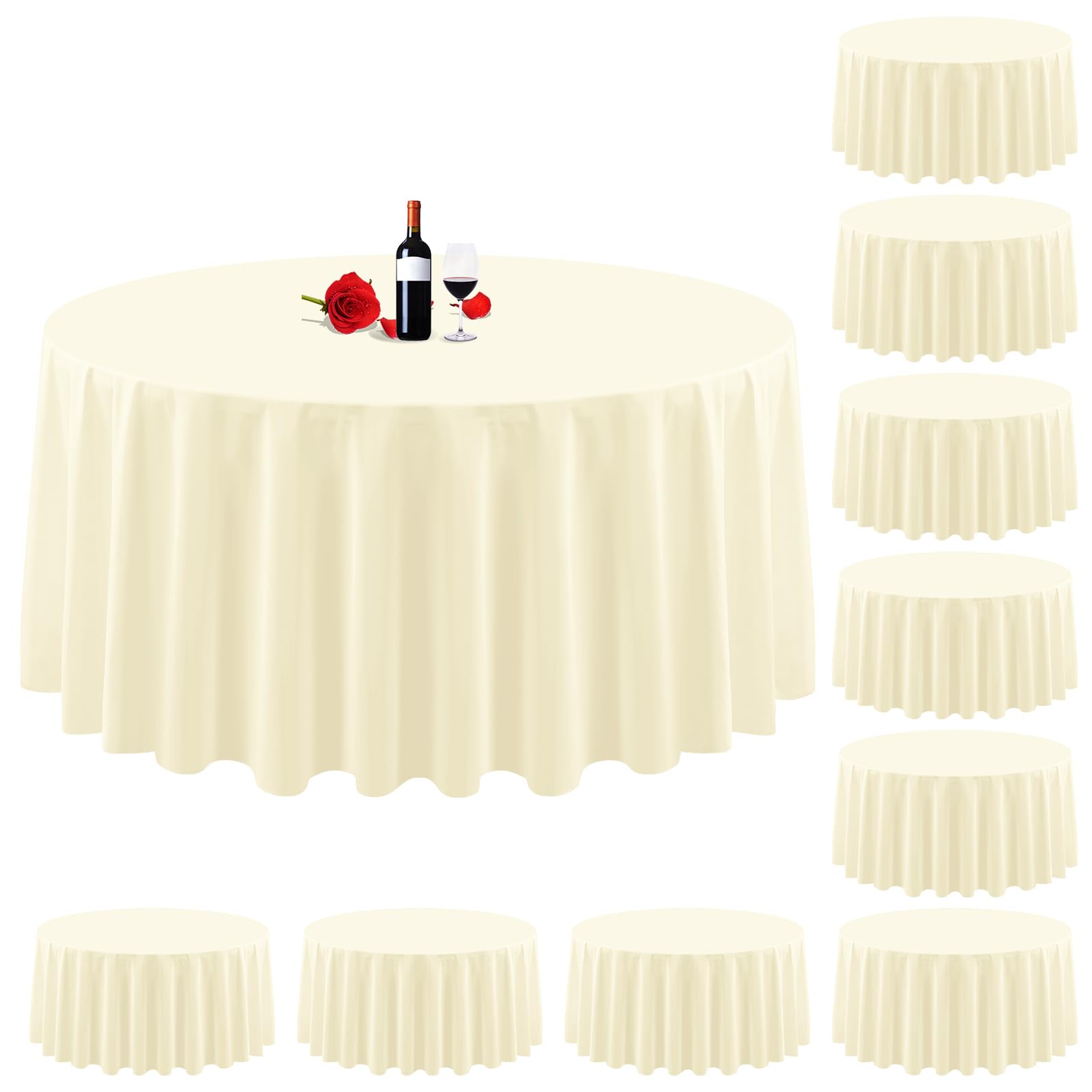 Photo 1 of 10 Pack Beige Tablecloth Round Tablecloth 120 Inch Cream Round Tablecloth Washable Polyester Fabric Bulk Linen Tablecloths Round Table Cover Table Cloths for Parties Wedding Banquet Buffet Dinning Beige 120 In