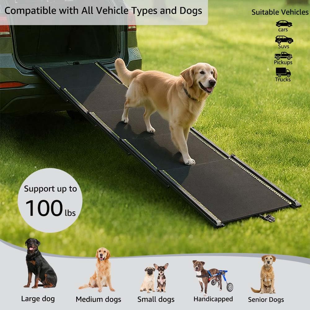 unipaws Rampe télescopique extra longue de 190,5 cm pour voiture, VUS et camion, rampe portable de 43,9 cm de large avec surface antidérapante, bandes réfléchissantes et pente douce pour chiens pesant