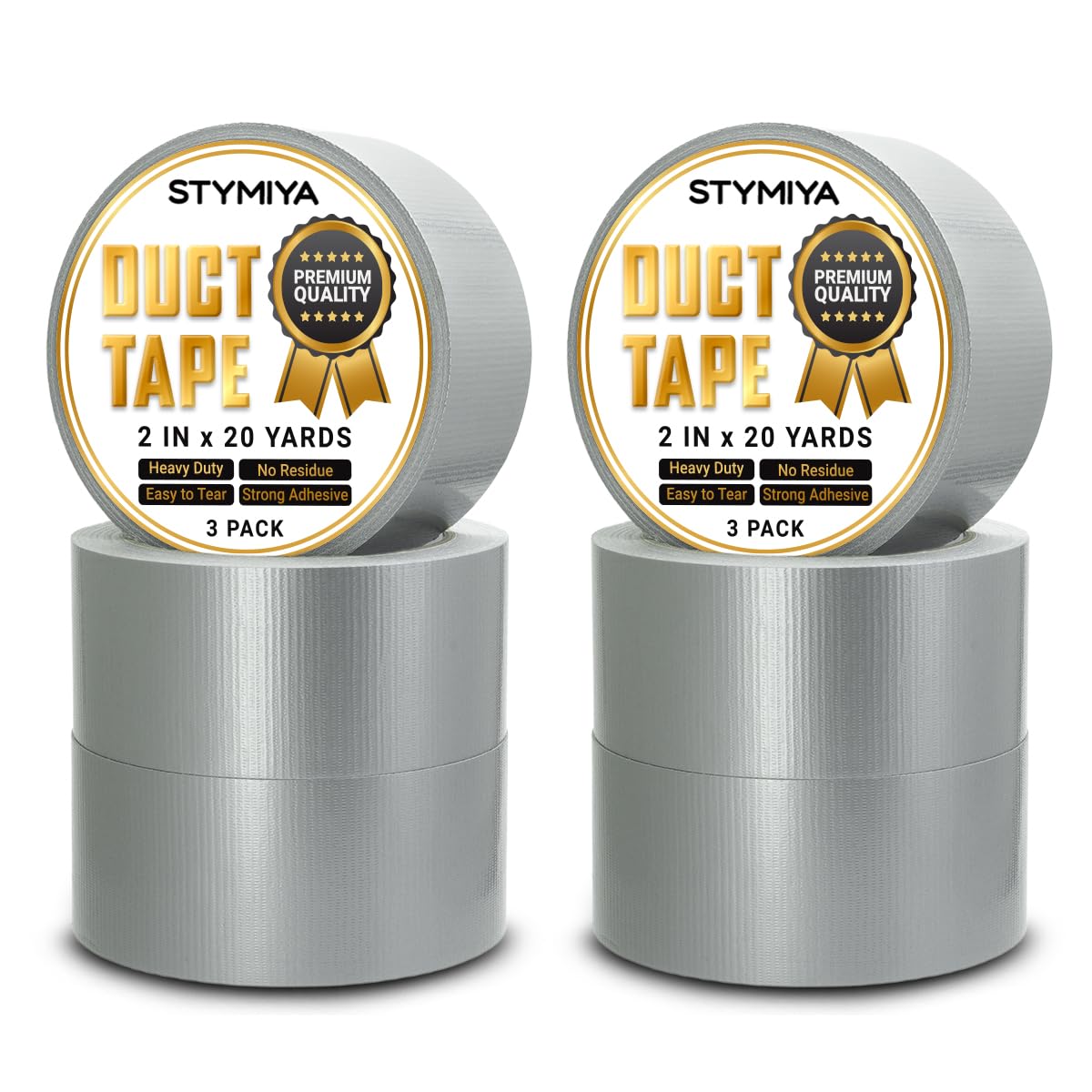Stymiya Silver Duct Tape Heavy Duty: 6 Rolls 2inch x 20yd Wide Waterproof Outdoor - Strong Adhesive Weather Tapes Repair Bulk - Ductape for Patterns Masking Packing Furniture Kids Craft (6, Silver)