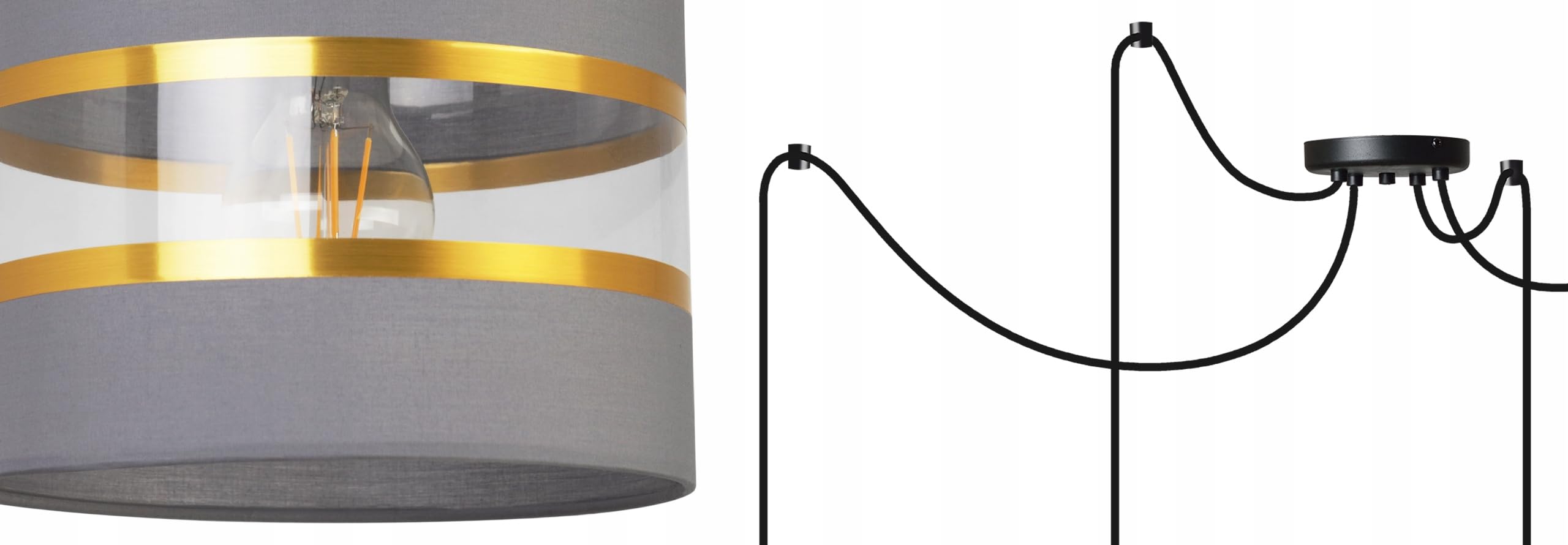 Light-Home Spider Elegance Deckenleuchte Pendelleuchte - Moderner Deckenleuchter für Schlafzimmer Wohnzimmer und Küche im Glamour - E27 mit 4 Lichtpunkten - Lampenschirm Stoff 20cm - Schwarz und Grau