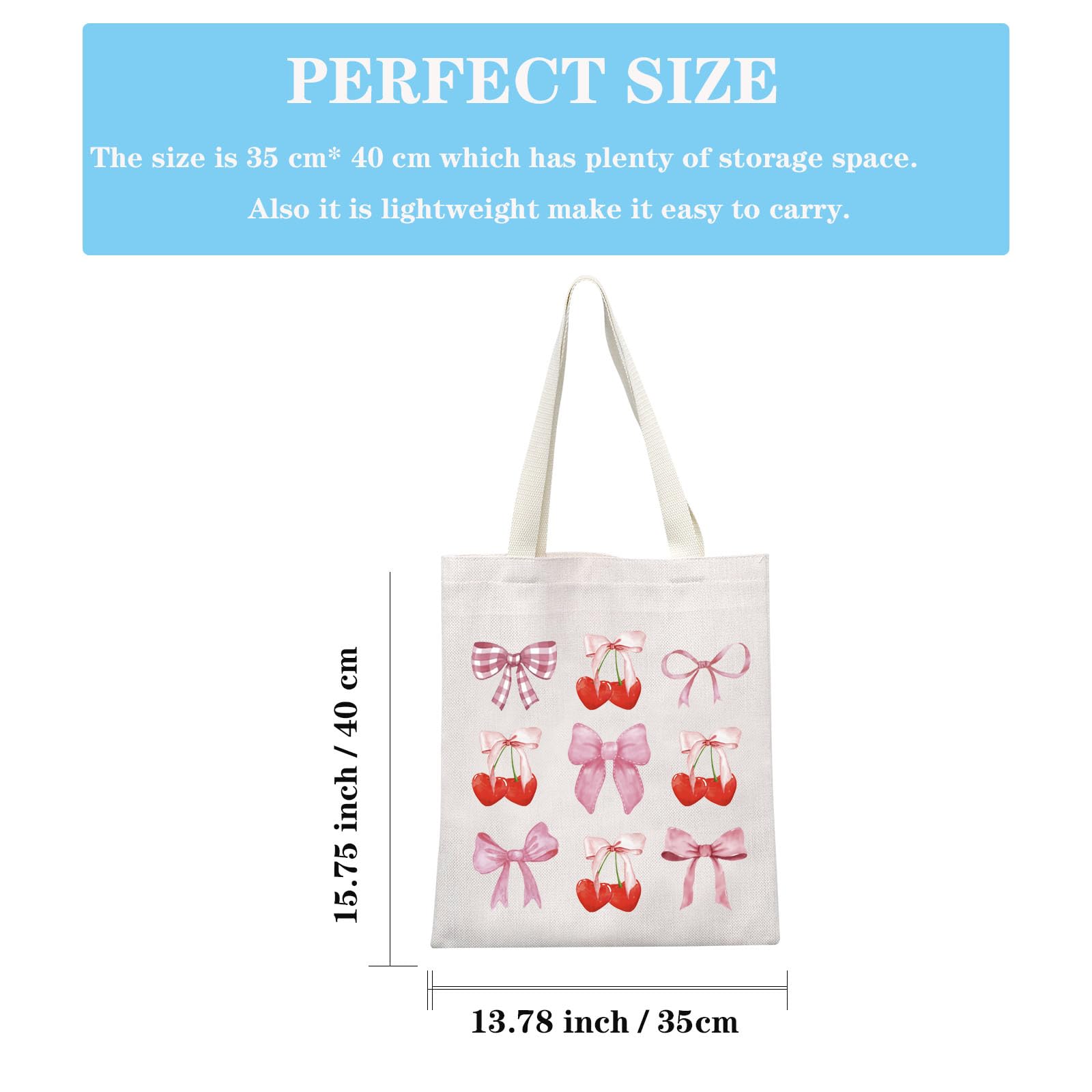 GJTIM Cherry Pink Bow Gift Coquette Cherry Aesthetic Gift Cherries Pattern Fruity Tote Bag for Fruit Lover (Bow Cherry Tote)