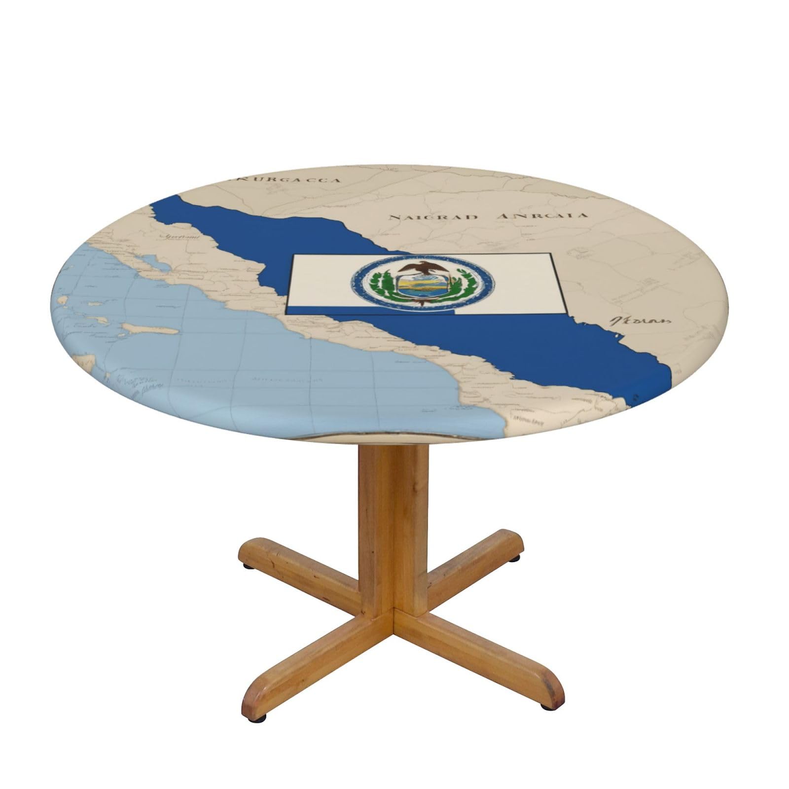 DUWAA Nicaragua Flag Map01 Print Oxford Fitted Table Cover For Patio Picnic, Waterproof Round Tablecloth For Home And Outdoor