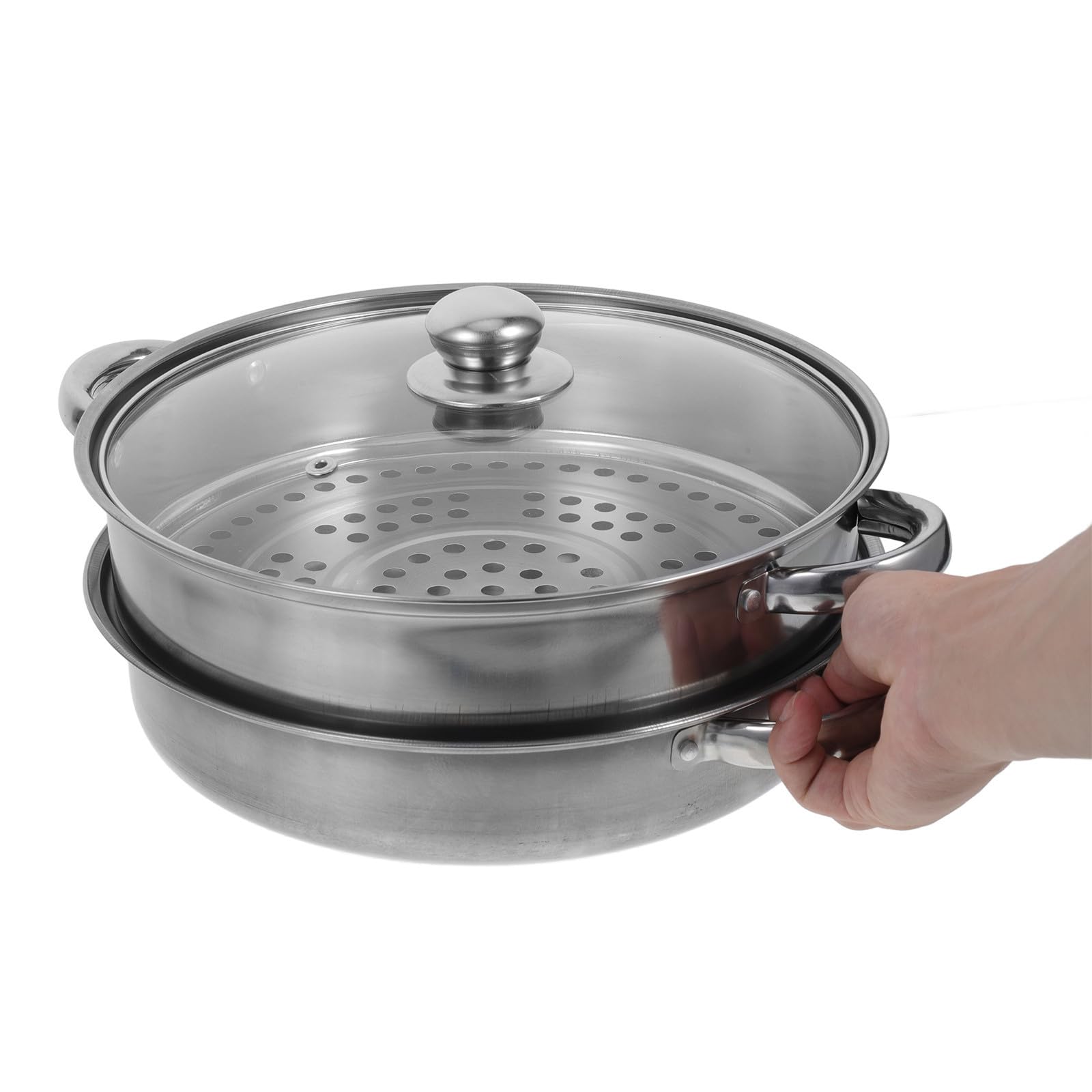 Vaporera de Acero Inoxidable Doble Capa Tapa, Plata