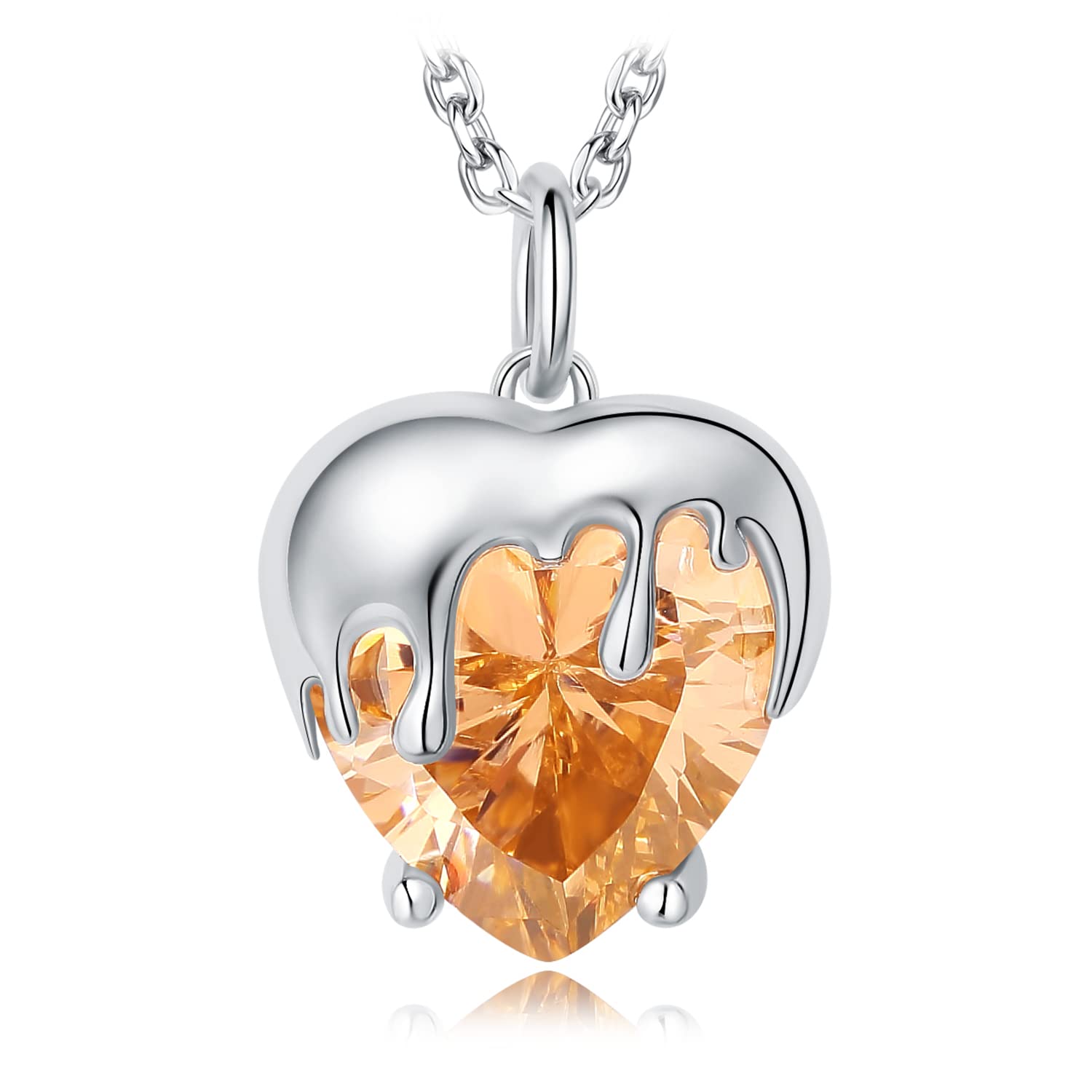 JewelryPalace Miel y Corazón Collar Plata Mujer Piedras Preciosas, Colgante de 11ct Circonita con Color Morganita Naranja, Collar Niña Plata de Ley 925 Lindo en Cadena 45cm, Conjunto Joyas Mujer