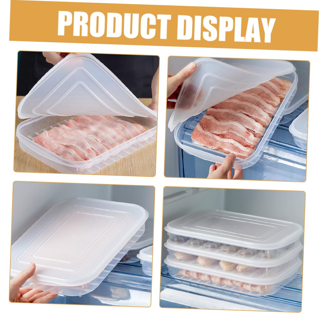 BESTYASH 4 Stück Frischhalteboxen aus Kunststoff für Kühlschrank zur Aufbewahrung von Fleisch und Fisch Luftdicht und Stapelbar Leichte Beschaffenheit für Bessere Frische