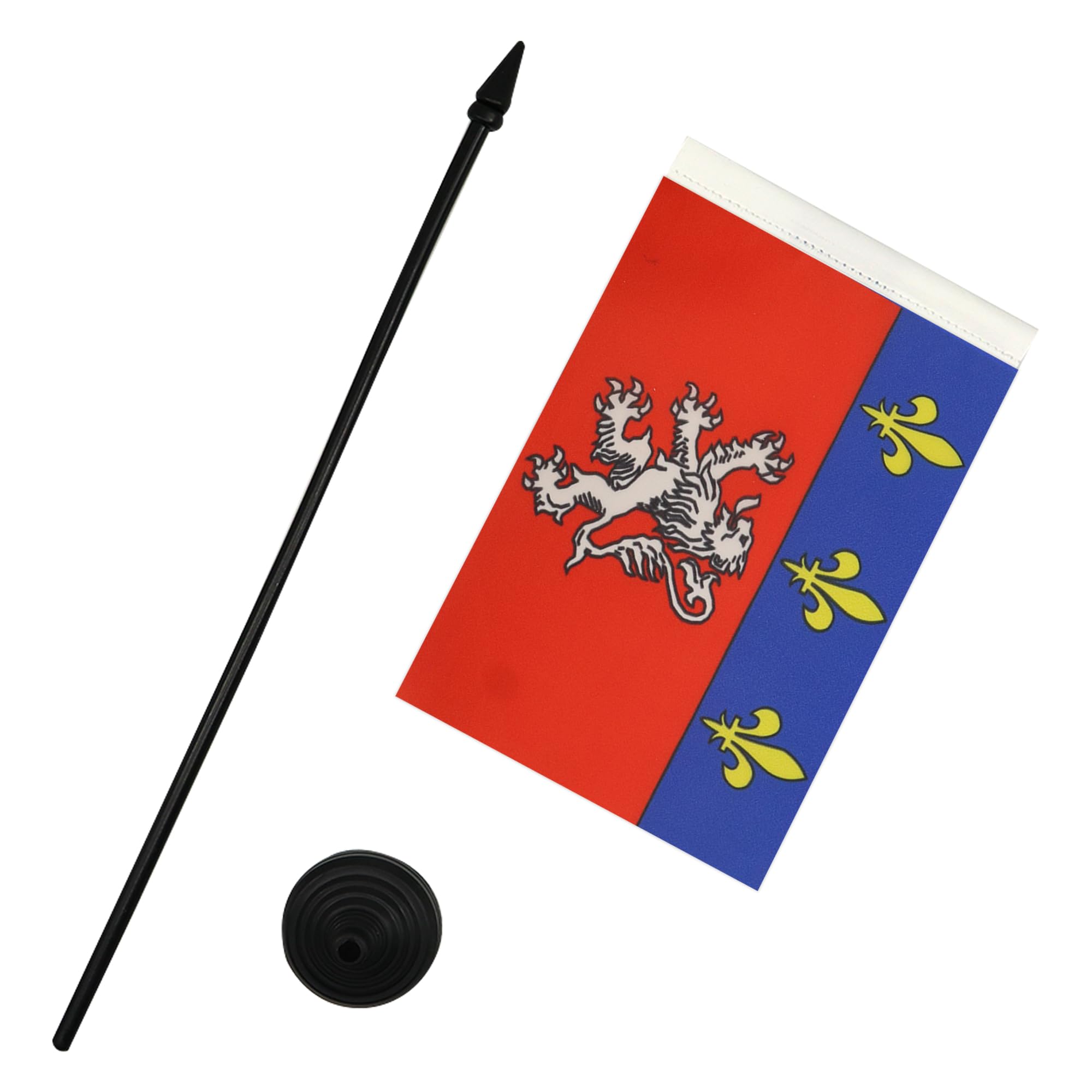 Drapeau De Table Province Du Lyonnais 15x10cm - Mini Drapeau Lyon Avec Hampe Et Socle AZ FLAG