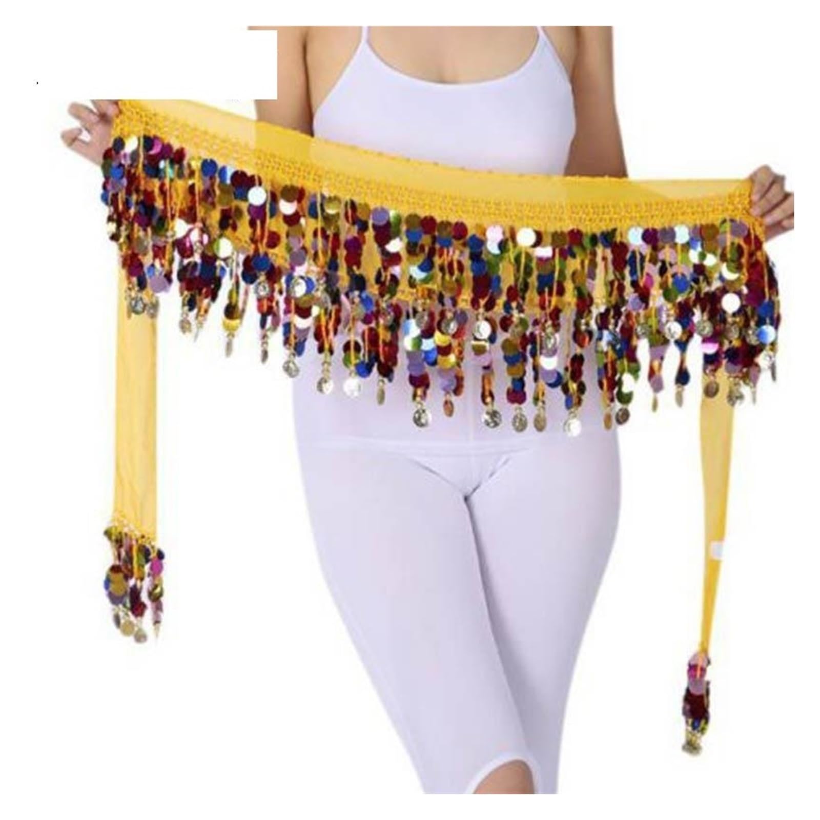 Cinturón de monedas para el vientre, con purpurina colorida, cinturón de triángulo, falda brillante para mujer, accesorio con borla y lentejuelas, disfraz