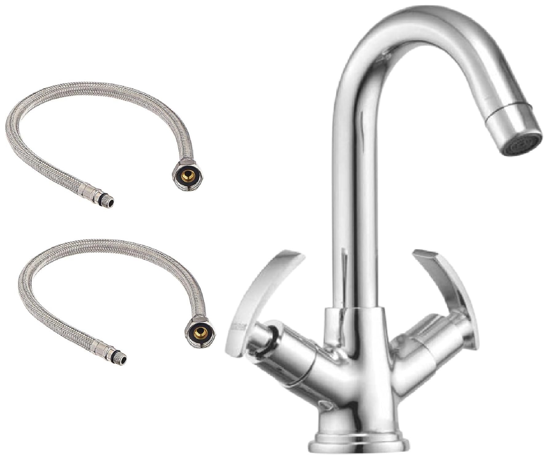 PEFKO PFK0013 Brass Table Deck Mounted Washbasin Mixer Tap (Centre Hole Taps) Suitable for Hot & Cold Water in Washbasin with 24" Inch Connection Pipe & Teflon Tape (Soft) (B0DC7ZZNS6) Amazon Price History, Amazon Price Tracker