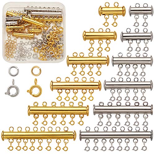 Pandahall 12 Sets 6 Sizes Magnetic Slide Lock Clasps Multi Strands Necklaces Slide Tube Lock Clasps Connectors Golden Platinum for Layered Bracelet Necklace Jewelry Making Supplies Set Mixed