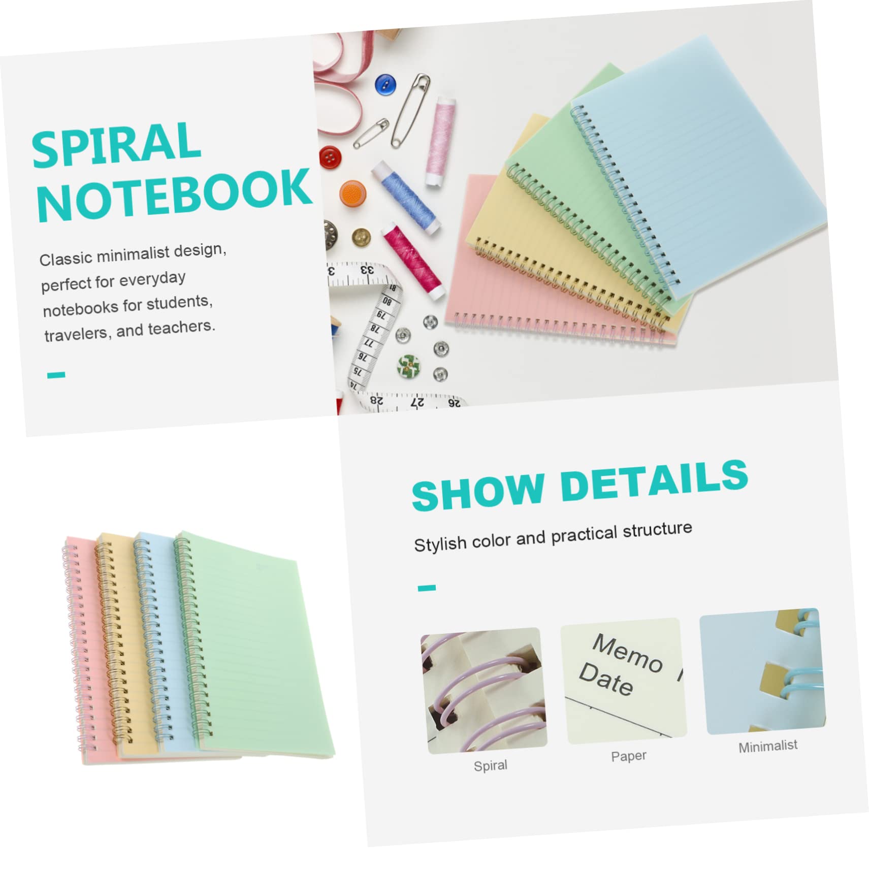 Operitacx Cahier à Spirale A5 Rétro, Lot de 4, Design Minimaliste