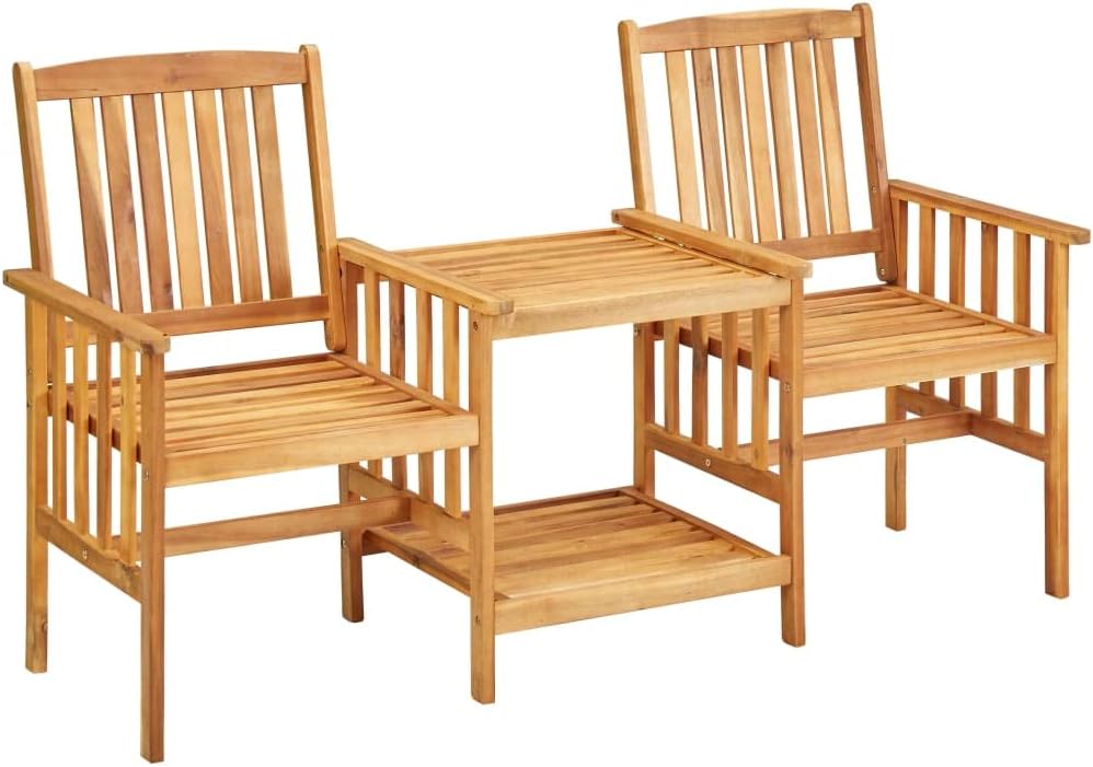 Patio Chairs with Tea Table,Patio Chairs,Patio Decor,Balcony Furniture,Wooden Outdoor Chairs,Perfect for Indoor, Outdoor Garden, Lawn, and Backyard, 62.6"x24"x36.2" Solid Acacia Wood