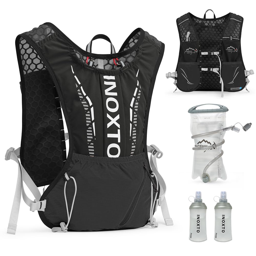 INOXTO running water bag vest backpack with1.5L water bladder hydration pack backpack suitable for running, cycling, mountain climbing for men women (Black 1.5L water bag, standard, standard) — image 1