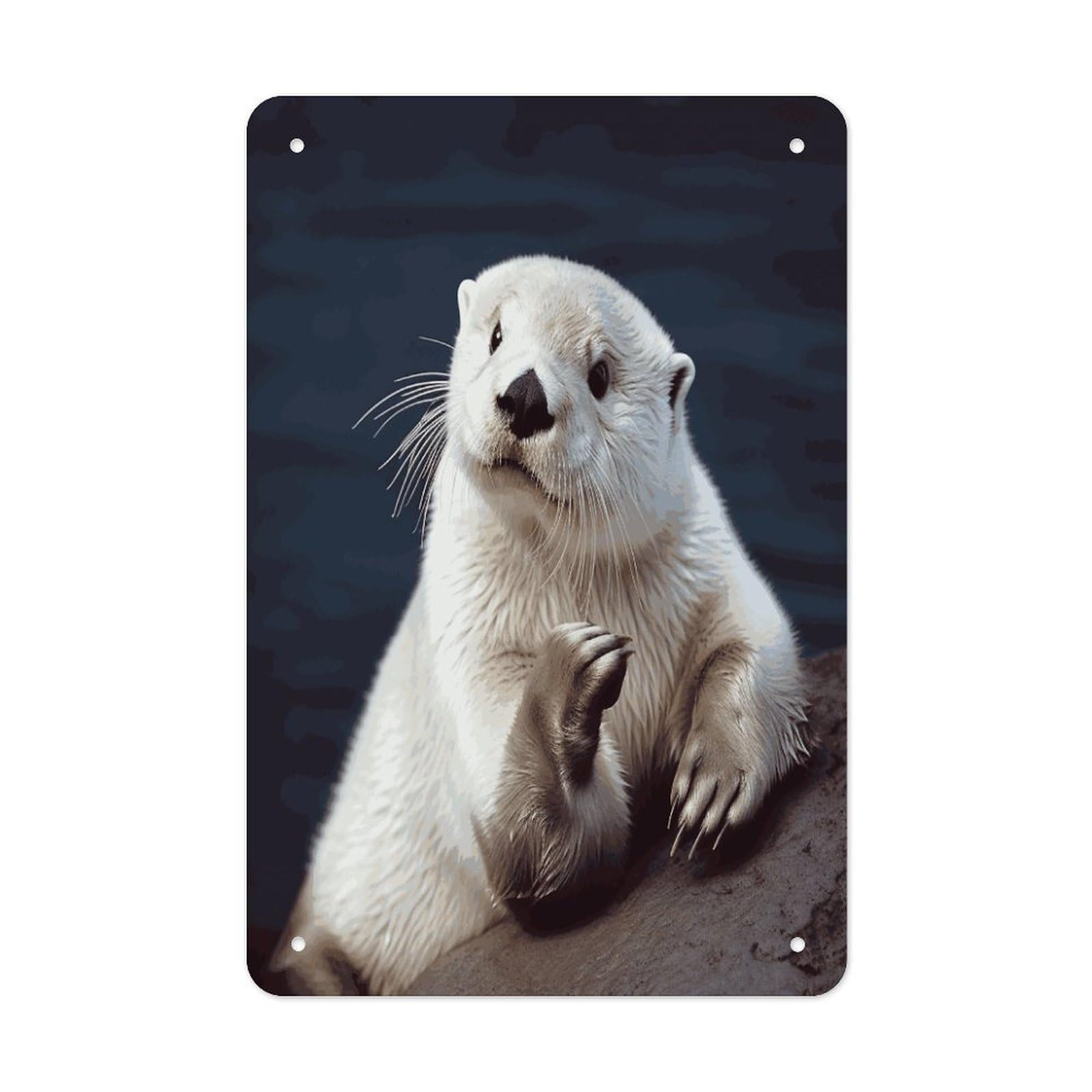 White Otter Metal Tin Sign Wall Decor Funny Retro Sign Weatherproof Metal Wall Art for Indoor Or Outdoor Retro Tin Signs for Kitchen Office Home Bar Decor 11.8 X 7.9 Inch