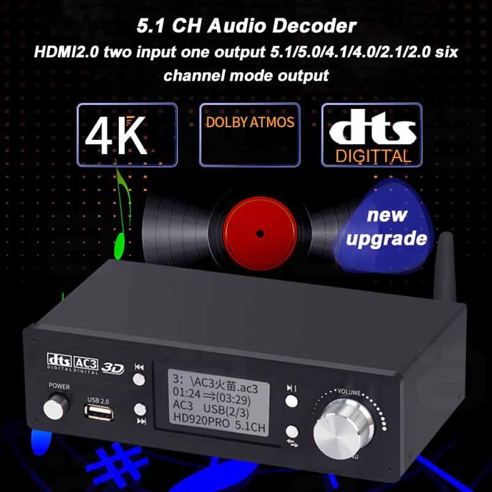 Decodificador De Audio 5.1, HDMI2.0 De Alta Definición DTS Dolby Atmos, Salida De Modo De 6 Canales, Admite Reproducción De Disco U DTS, AC3, WAV, FLAC, Ape, MP3 Y Otra Reproducción De Audio