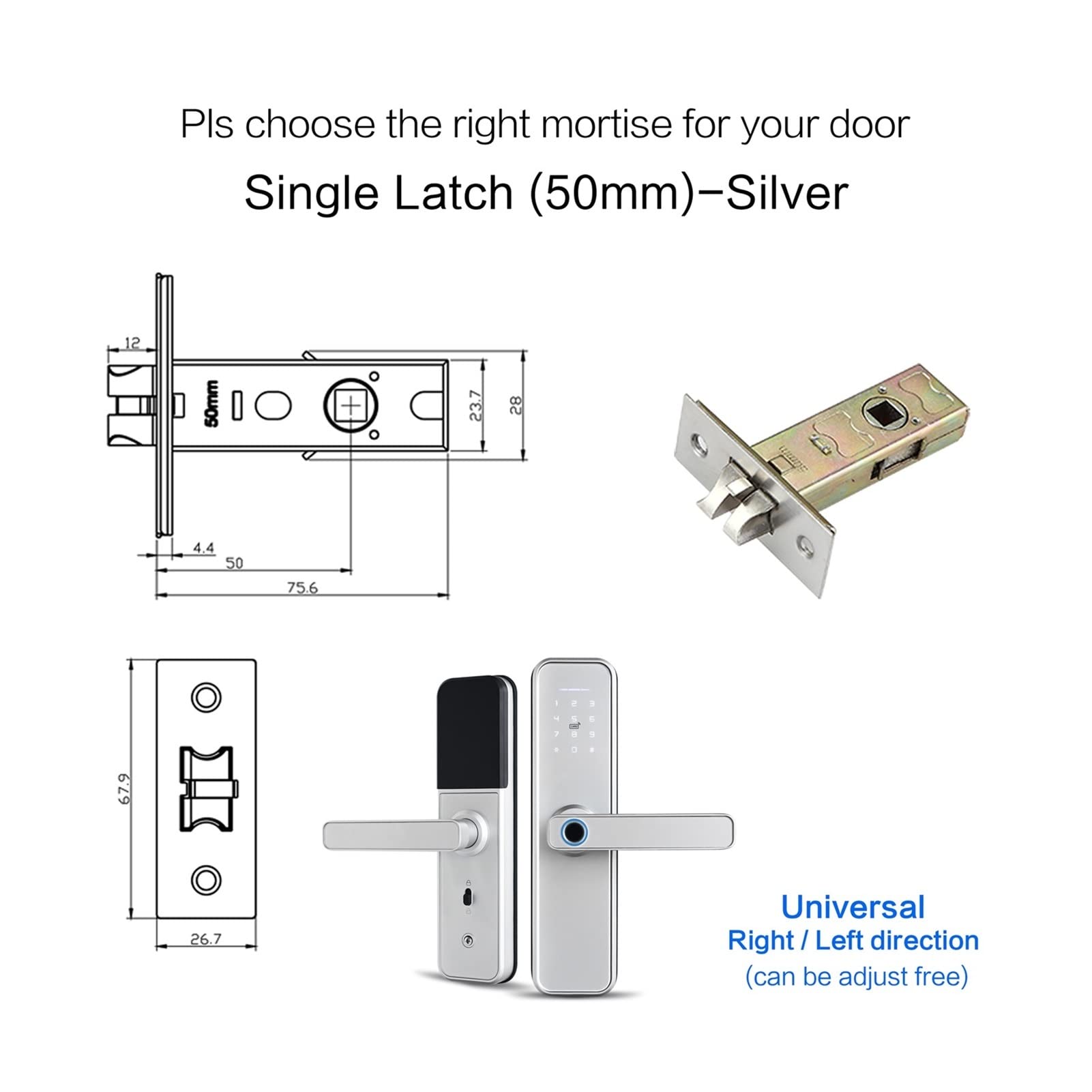 VChics Serratura intelligente per porte, WI-FI Smart Door Block Cerradura Inteligente, password tastiera touch screen, impronta digitale con serratura a porta Fechadura(50mm latch)