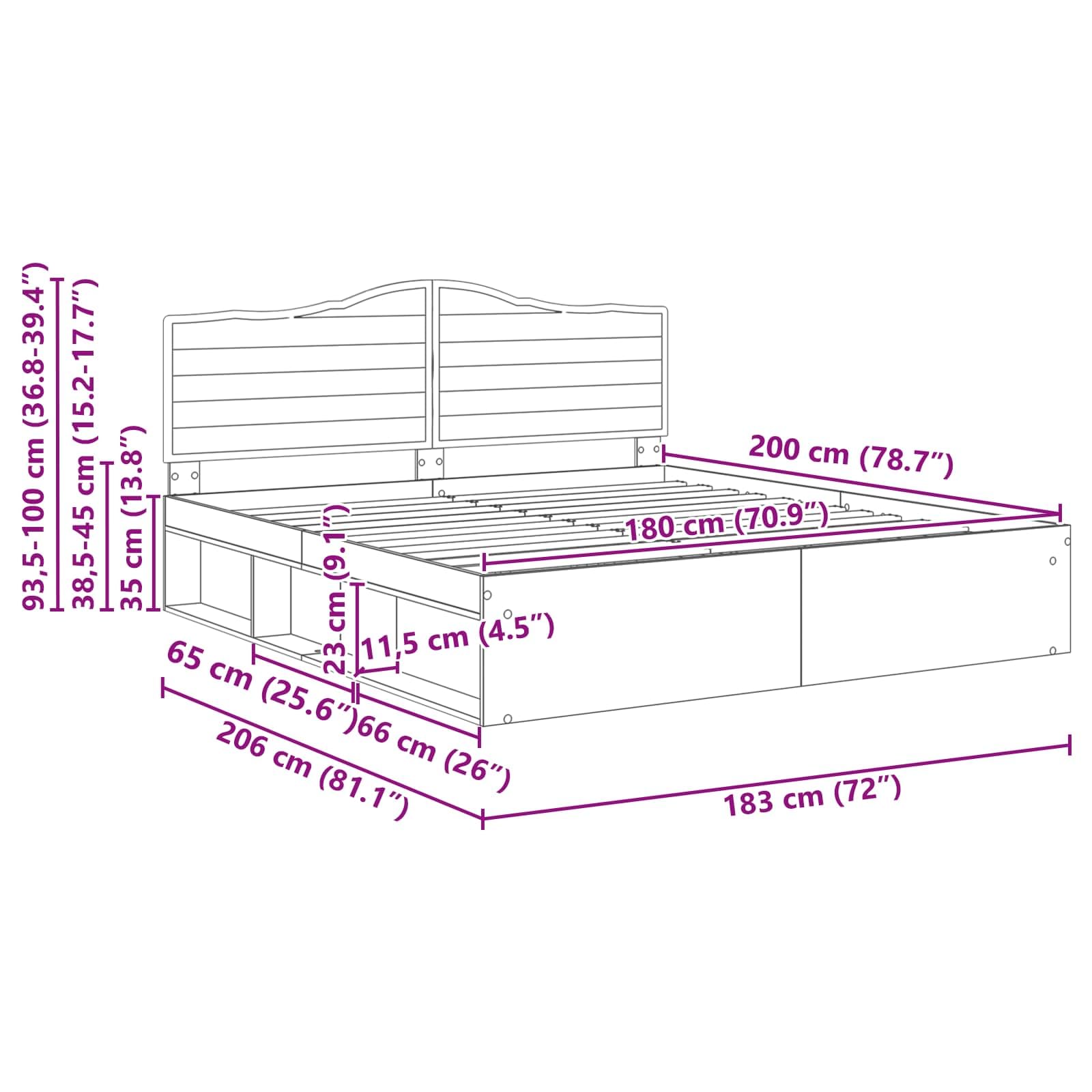 vidaXL Estructura de Cama Negro 180 x 200 cm Madera de Pino Macizo