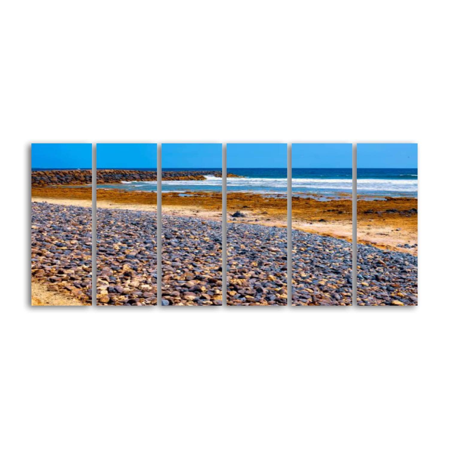 6 Panels Canvas Wall Poster Artwork Picture Small stones a black beach are akean waves a surfer Art Painting Framed Print Bedroom Home Living Room Office Decoration Gift