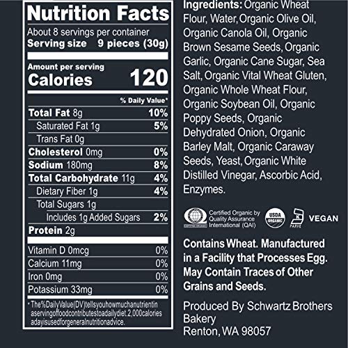 Schwartz Brothers Bakery, Bagel Chips, Everything, Organic, Kosher, Artisanal, Vegan. Freshly baked 8oz container. (Pack of 3) - Thumbnail 2