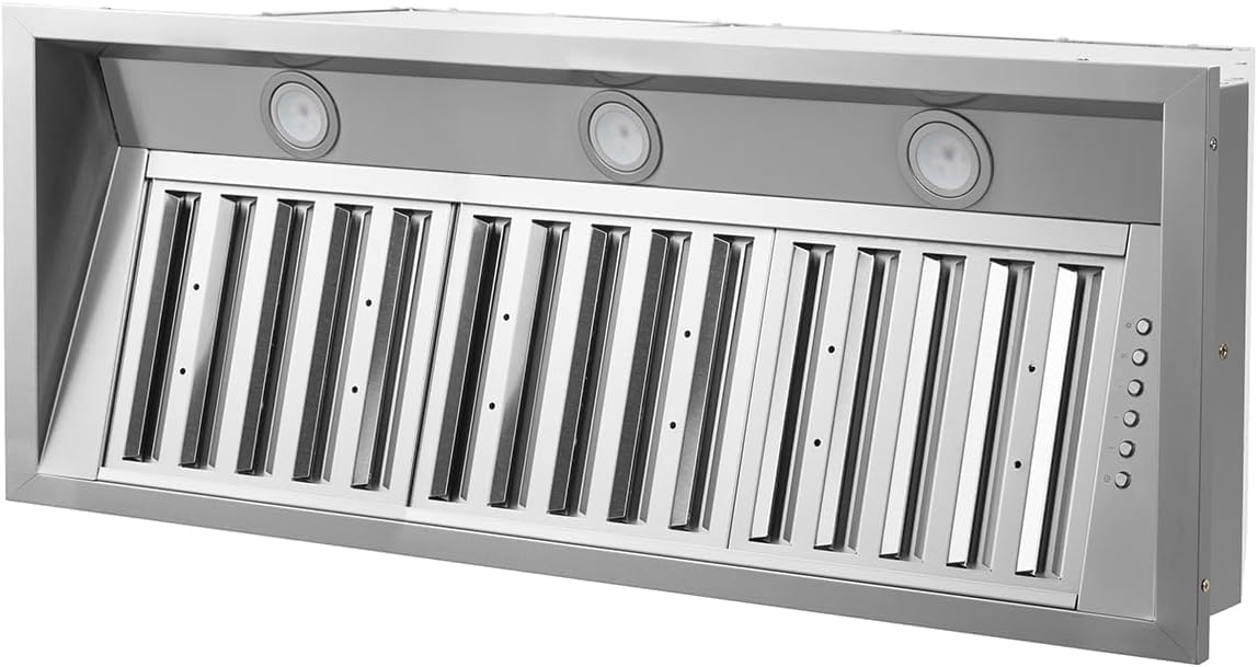 Micmi Range Hood Built-in/Insert 48 inch, Stainless Steel Kitchen Vent 800 CFM with Push Button Control, Ducted Vent Hood, Baffle Filters, 3 Speed Stove Exhaust Fan, ETL listed