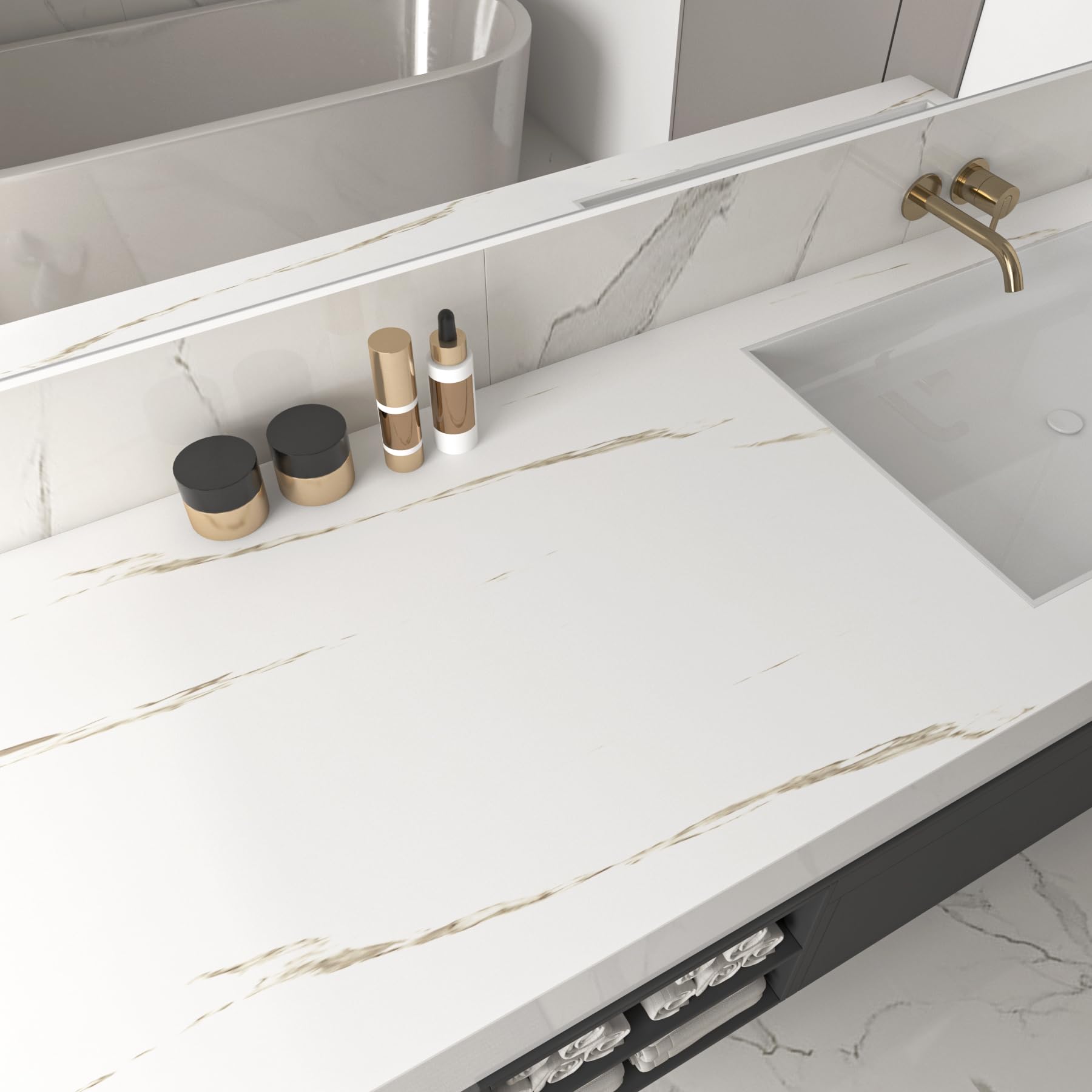 Decotalk Vinilo Encimera Cocina Resistente al Calor Blanco 81X300cm Vinilo Adhesivo Muebles Efecto Marmol Blanco Papel Pintado Autoadhesivo Forrar Rollo Mesa Bano Impermeable Decorativos PVC Removible