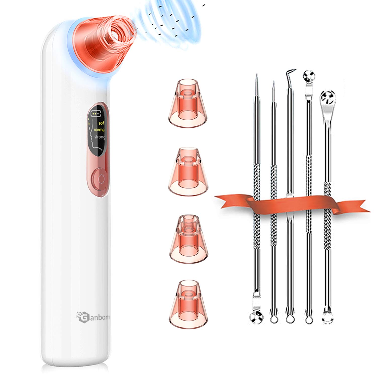 Pore Vacuum Blackhead Remover,Ganbom Facial Pore Cleanser Vacuum Electric Acne Comedone Extractor Kit with 3 Adjustable Suction Force for All Skins
