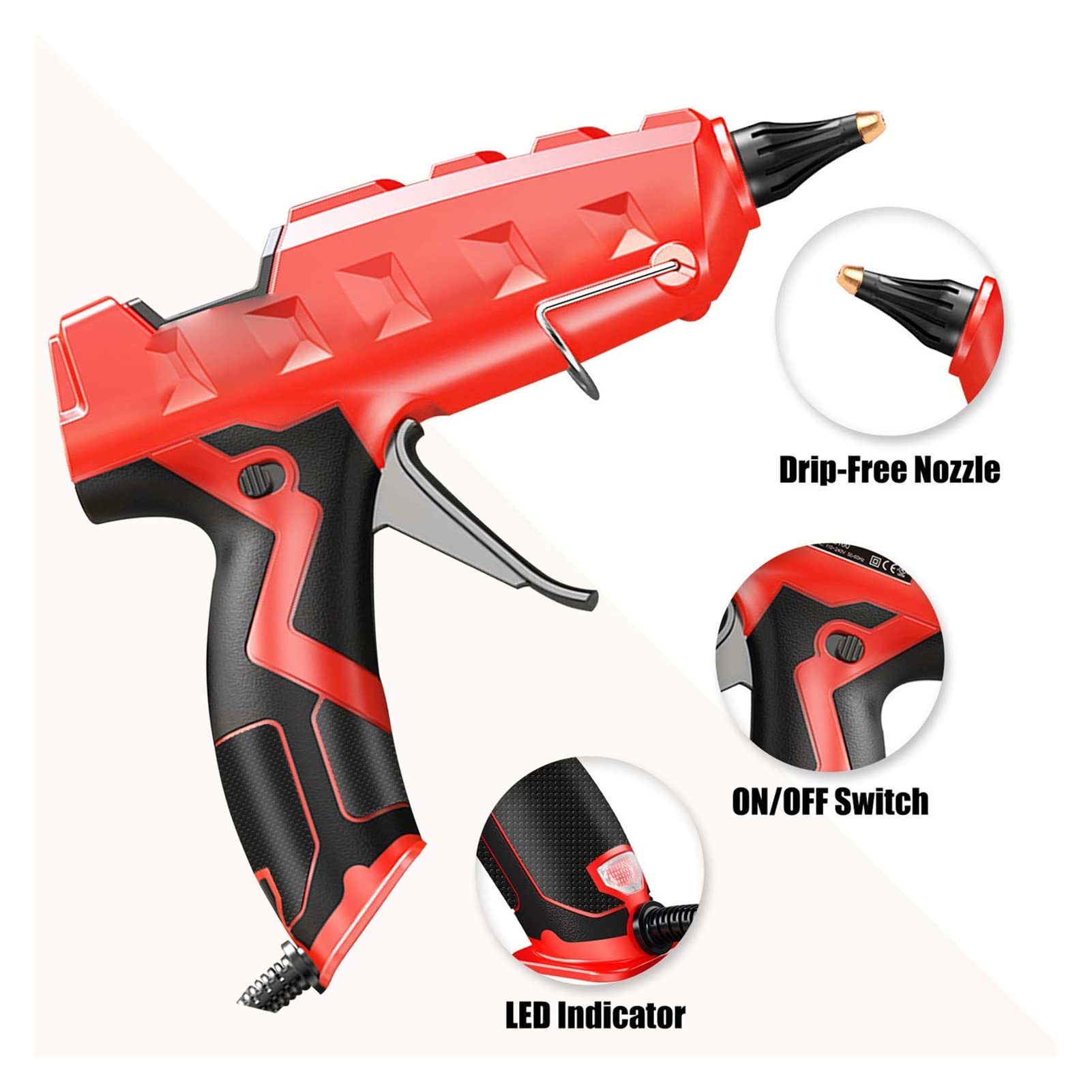 RUHEN Pistolet do klejenia na gorąco, wytrzymały, pełnowymiarowy, zestaw narzędzi z 20 szt. samoprzylepnych patyczków do klejenia 150 x 11 mm, do domu, sztuki DIY