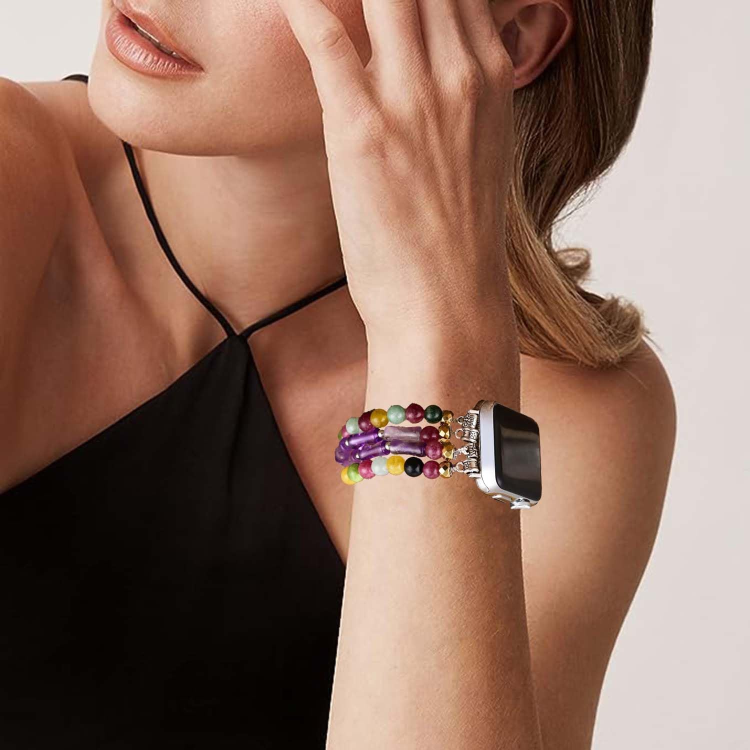 Boho Beaded Bracelets for Women Compatible with Apple Watch Bands 38mm 40mm 41mm 42mm 44mm 45mm 46mm 49mm Elastic Stretch Handmade Strap for iWatch Ultra 1/2 SE Series 11 10 9 8 7 6 5 4 3 2 1