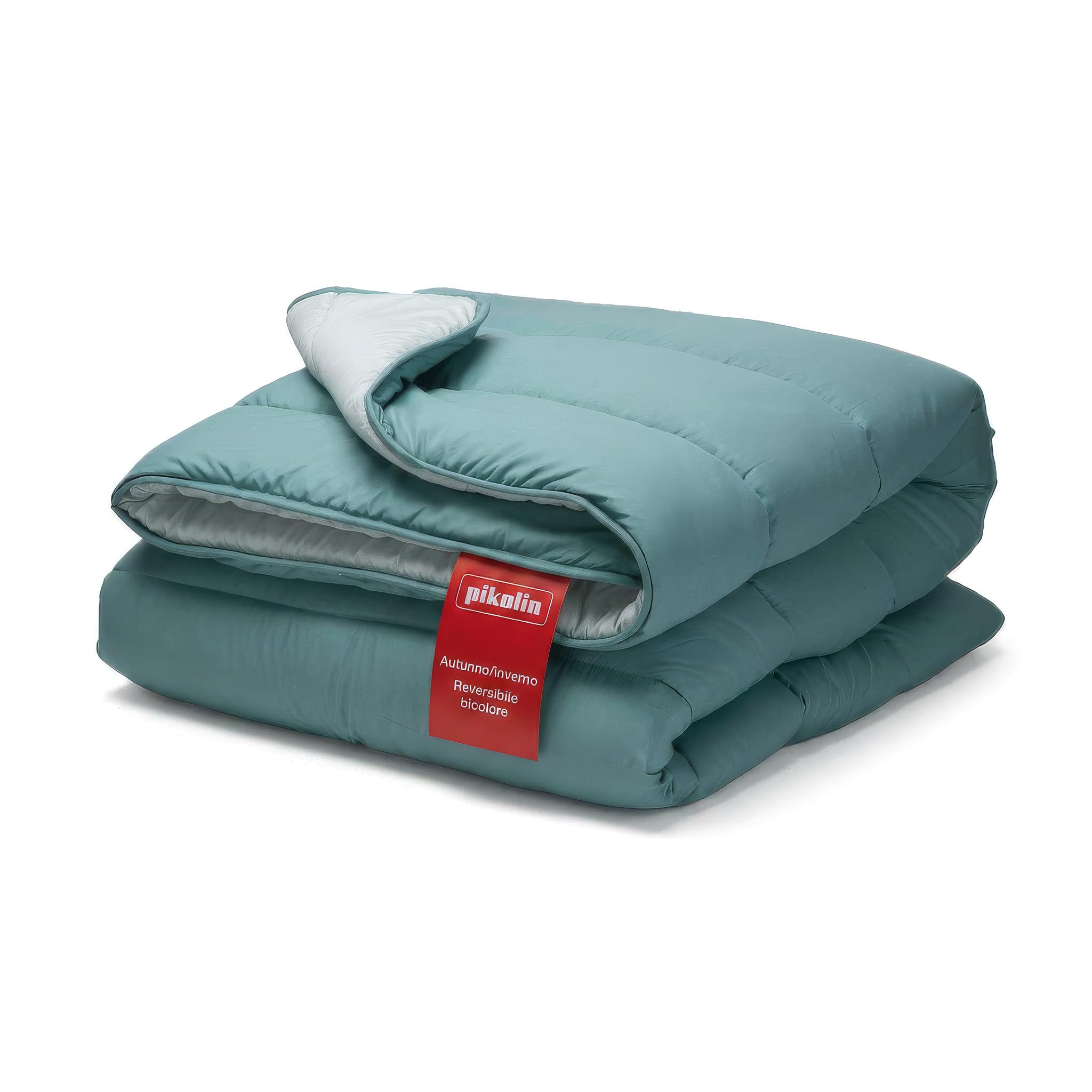 PIKOLIN Piumino Singolo Autunno Inverno 180 x 220 cm Effetto Piuma 300 gr - Piumone Caldo, Morbido, Traspirante e Reversibile - Bicolore Verde