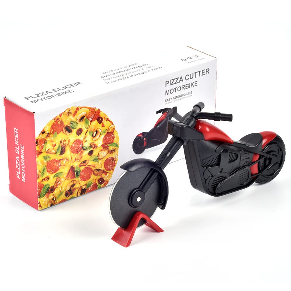 Pizza Cutting Wheel Motorcycle Pizza Slicer with Non Slip Holder for Pizza, Pies, Waffles and Dough Cookies