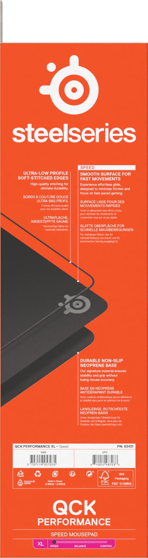 SteelSeries Alfombrilla QcK XL Performance Speed - Densidad y Deslizamiento - Costura Suave - Base de Neopreno - 900x400 mm - FPS/MOBA/RTS/MMO