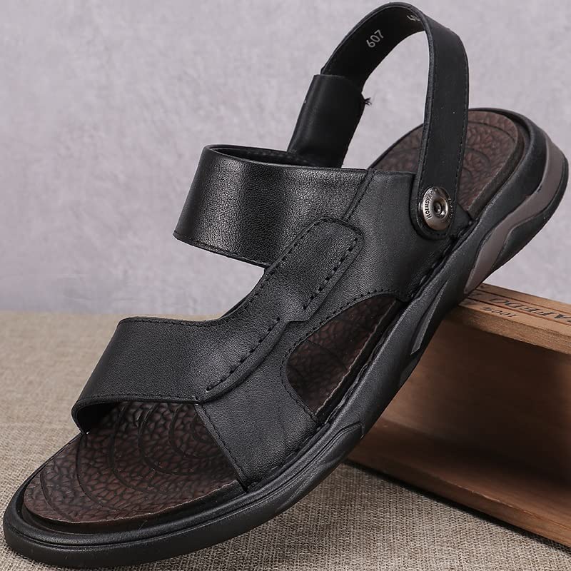 Men Casual Sandals PU Leather Classic Roman Sandals Toe Comfortable Shoes Outdoor Beach Slippers(43 Code)3