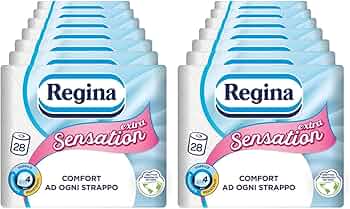 Regina Sensation Extra - 56 Rotoli di Carta Igienica, 170 Soffici Fogli a 4 Veli, Comfort ad Ogni Strappo, Confezione con il 60% di Plastica Riciclata, Carta 100% Certificata FSC