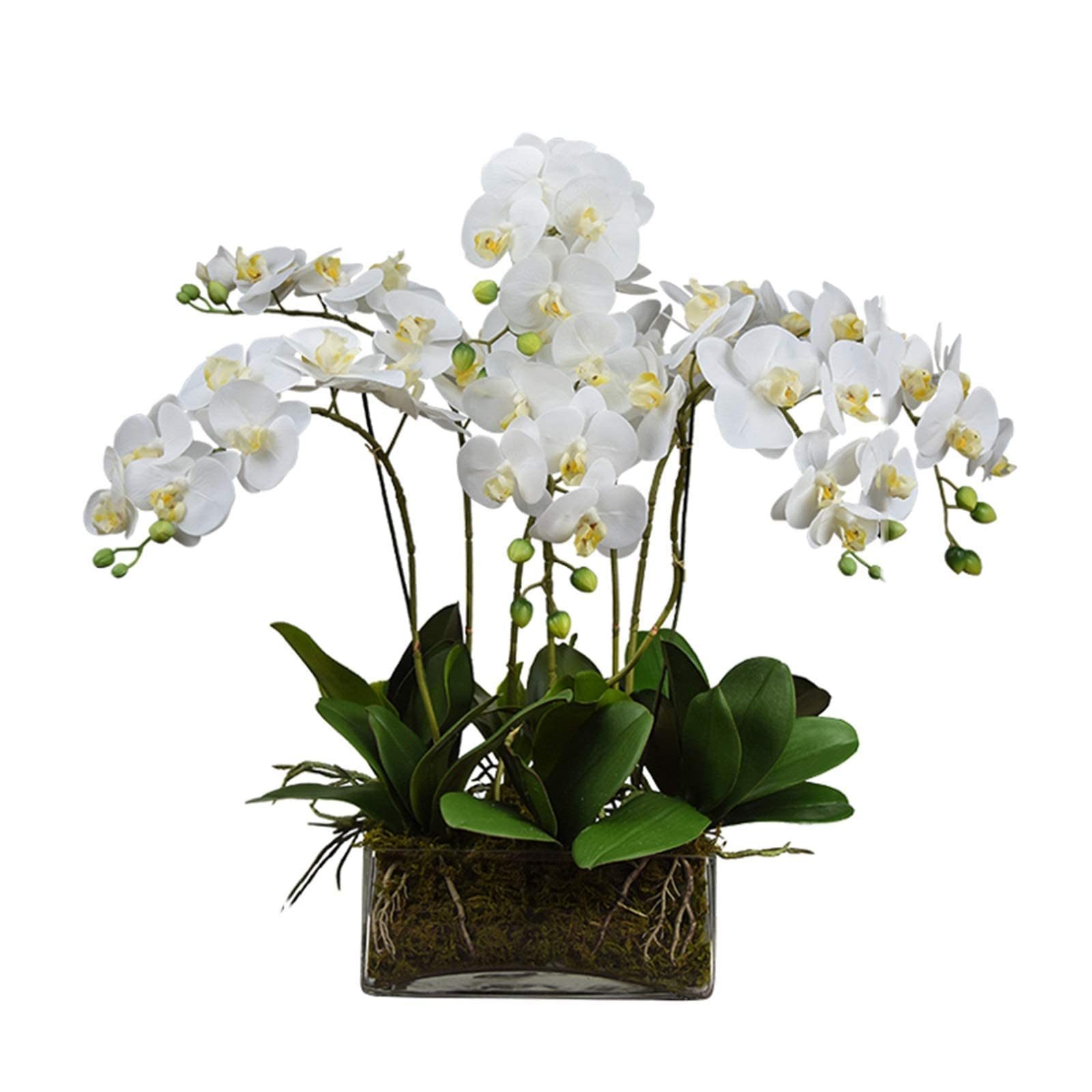 Artificial Flowers Table Flowers Centerpieces - Modern Fake Butterfly Orchids Bouquets Set with Glass Vase， Lifelike Artificial Silk Phalaenopsis Flowers Bonsai Potted for Home/Office/Wedding Artifi