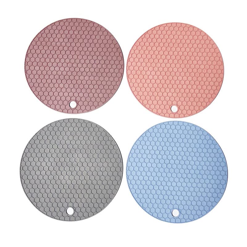Silicone Insulation pad 4 Packs?Blue+Pink+Gray+Brown?Silicone Honeycomb Insulation Pad, Round Pot Mat, Bowl Mat, Table Mat, Essential Kitchen Tool, Exclusive Heat-Resistant Pot Mat for Kitchen
